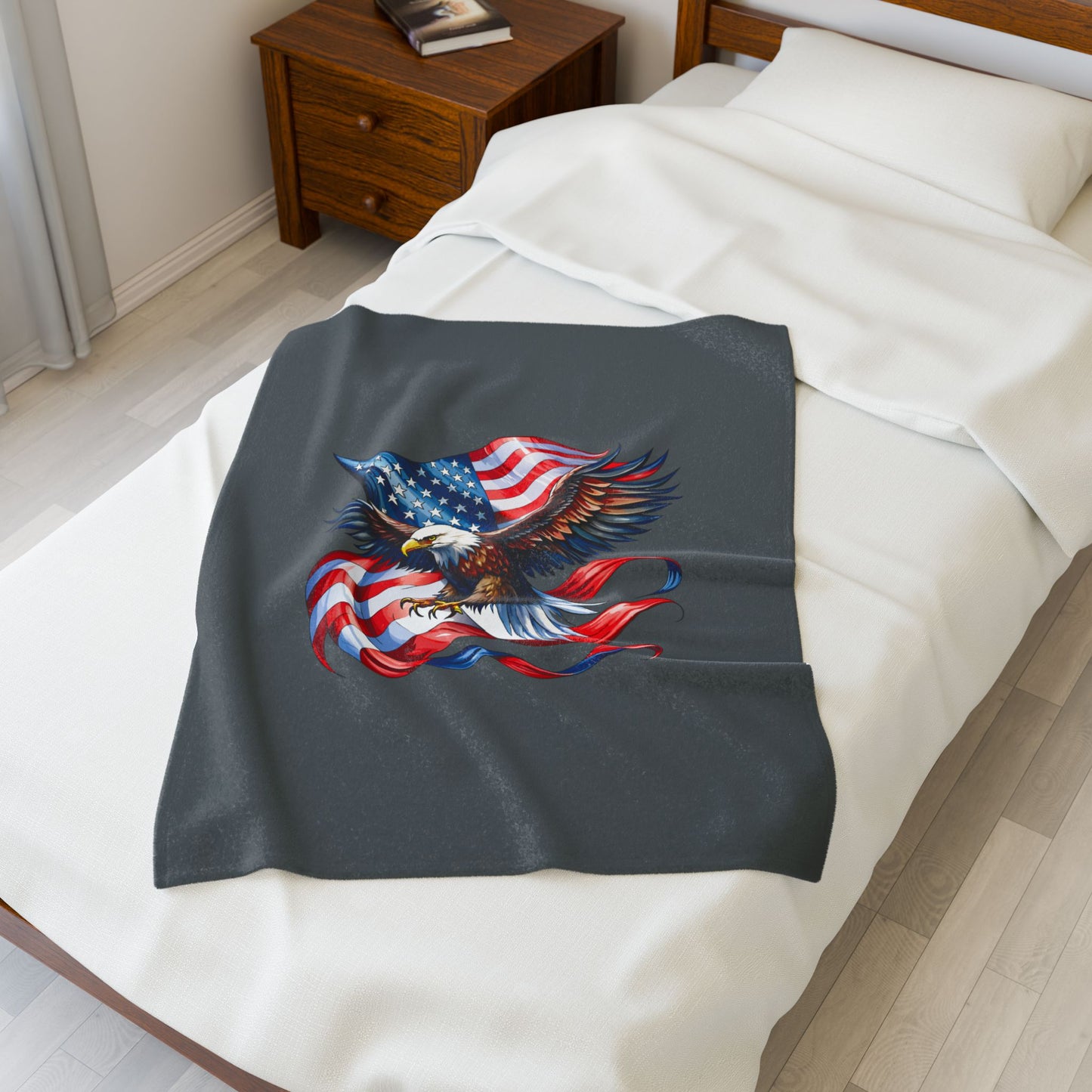 Princess Grace Patriotic Eagle Velveteen Plush Blanket Cozy Americana Decor
