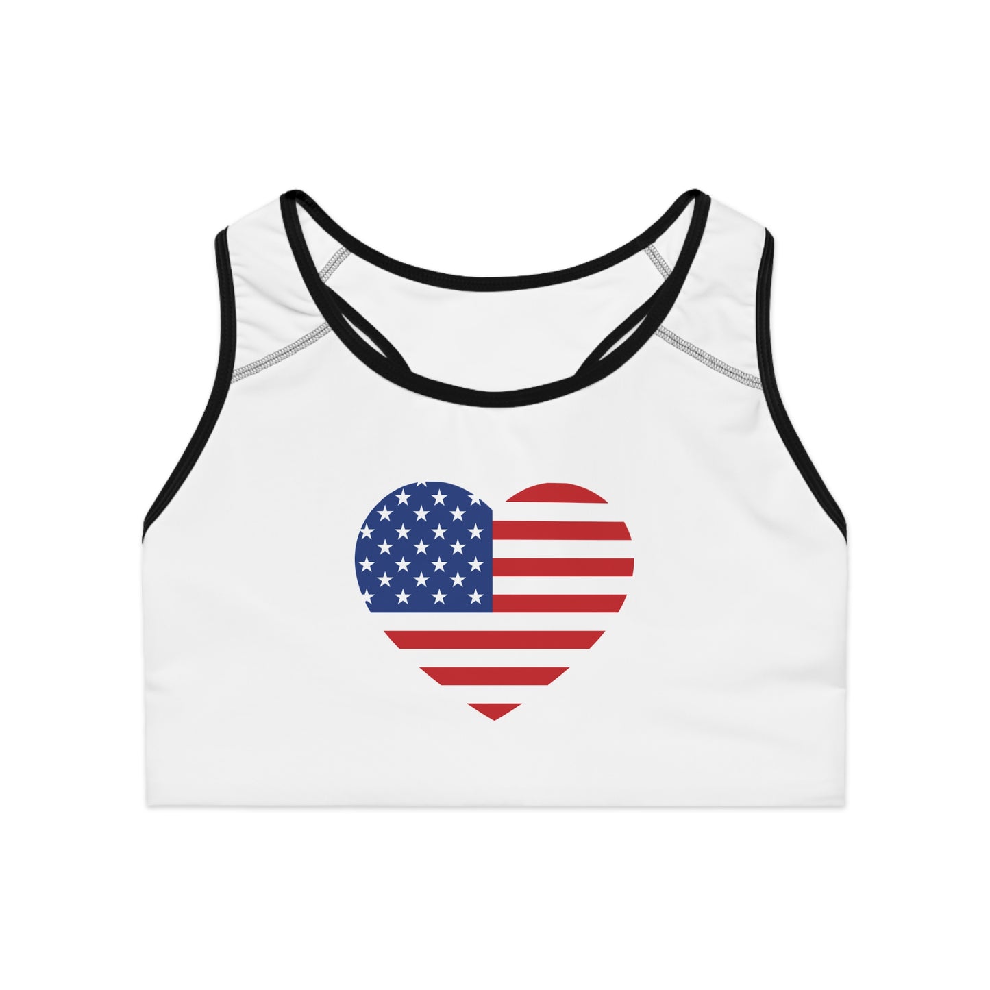 Princess Grace Patriotic Heart Sports Bra USA Design for Fitness and Independence Day