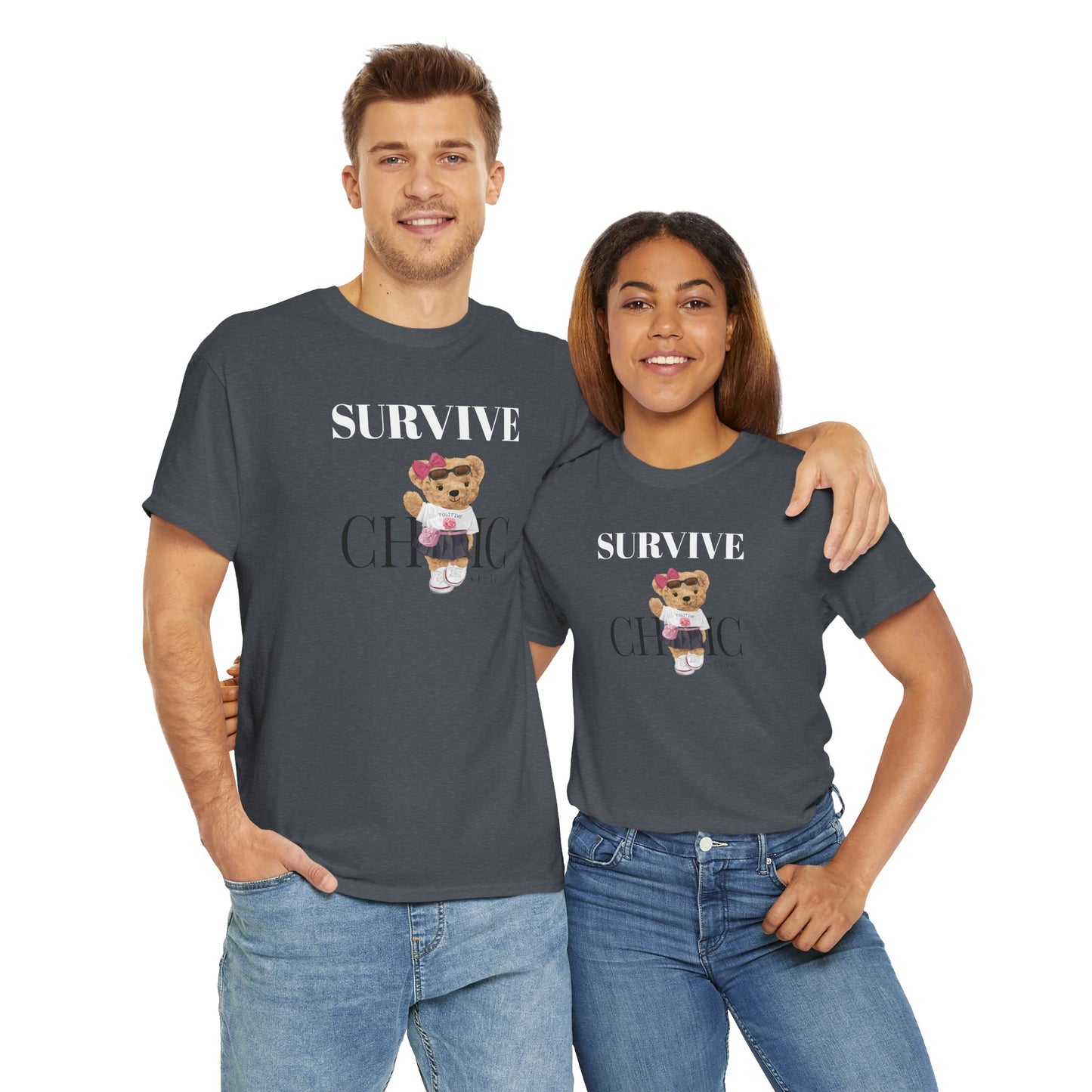 Princess Grace Survive Chic Unisex Heavy Cotton Tee Cute Bear Graphic T-Shirt for Casual Style