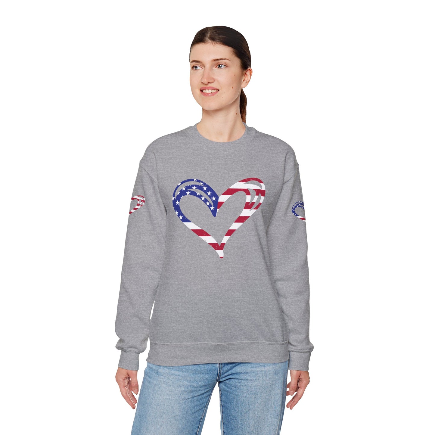 Princess Grace Patriotic Heart Sweatshirt Unisex Heavy Blend Crewneck with Candy Cane Design