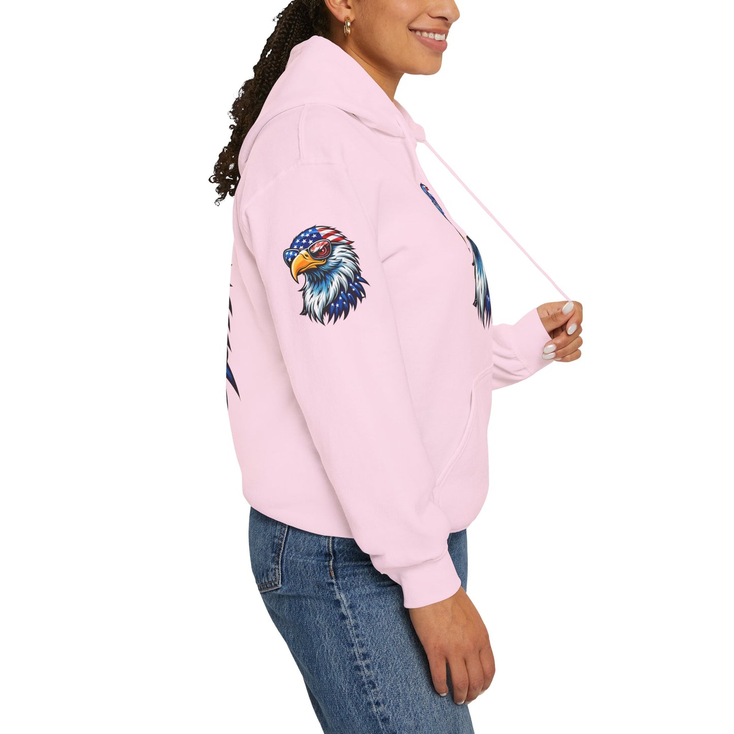Princess Grace Patriotic Eagle Hoodie Unisex Heavy Blend Sweatshirt with USA Flag Design