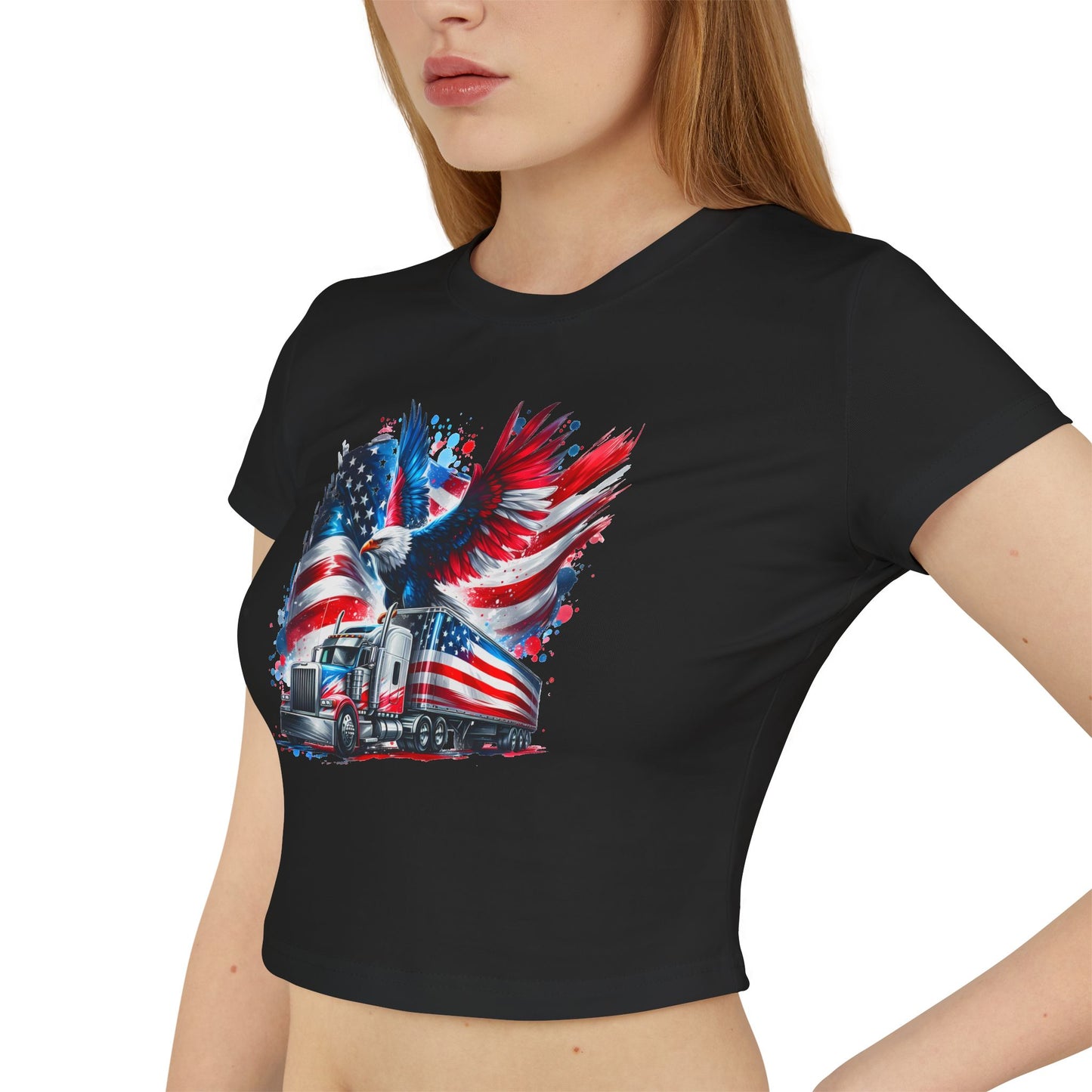 Princess Grace Patriotic Women's Baby Tee American Eagle & Truck Design