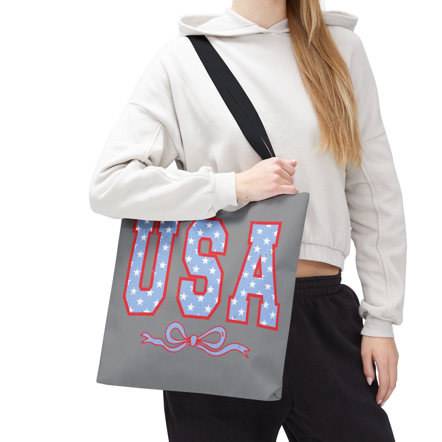 Princess Grace Patriotic USA Tote Bag Stars & Bow Design for Independence Day
