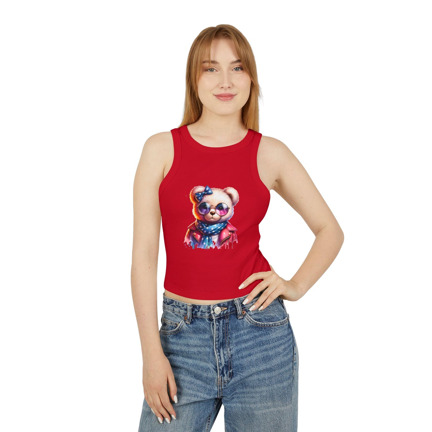 Princess Grace Cute Bear Graphic Racer Tank Top for Women