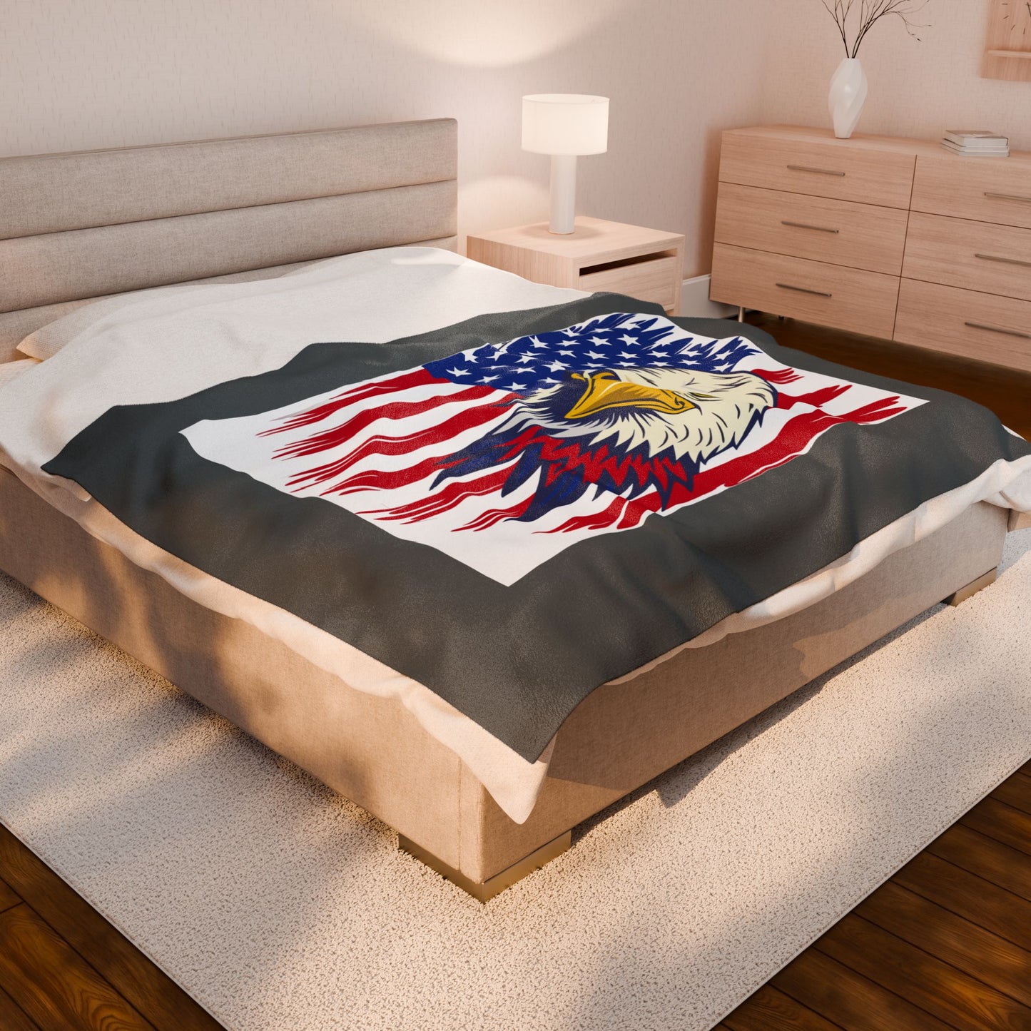 Princess Grace  Patriotic Eagle Velveteen Plush Blanket Cozy American Flag Throw for Home Decor