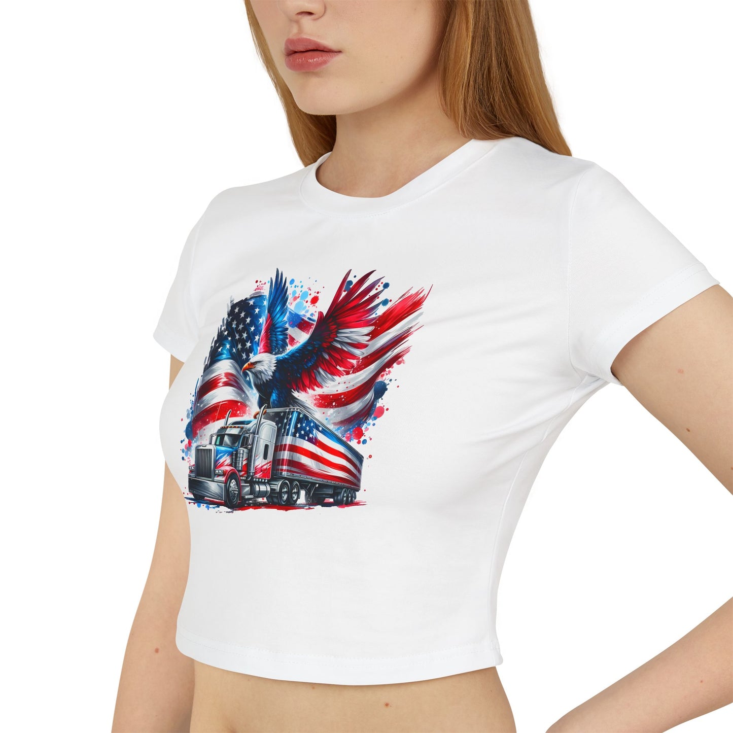 Princess Grace Patriotic Women's Baby Tee American Eagle & Truck Design