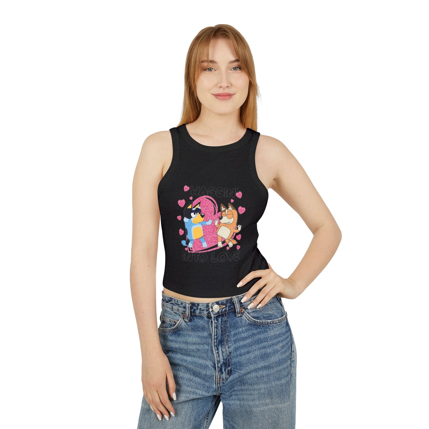 Princess Grace Bluey Waggin Into Love Women's Racer Tank Top Cute Pet-Themed Summer Apparel