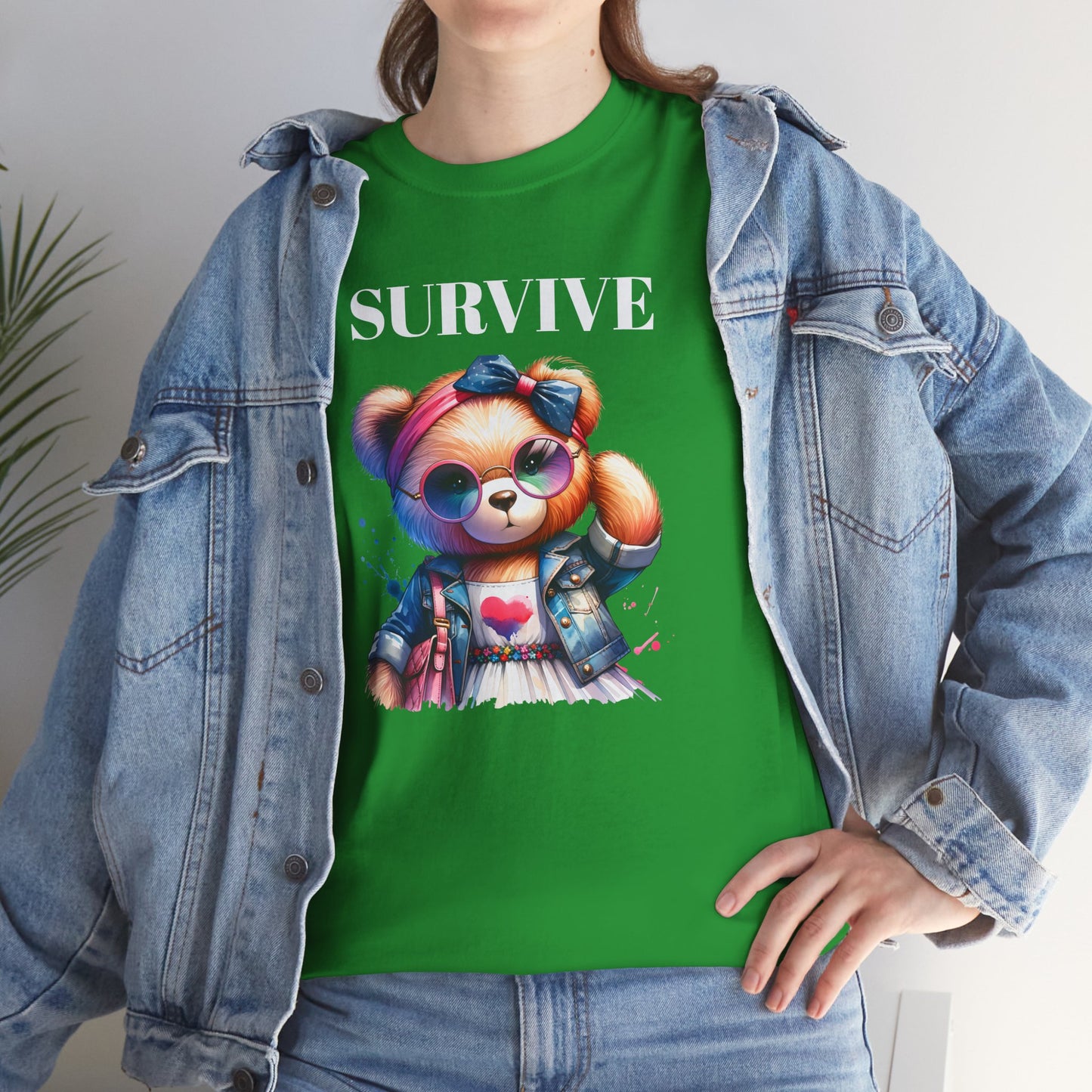 Princess Grace Survive Bear Unisex Heavy Cotton Tee Cute Graphic Tee for Casual Adventures