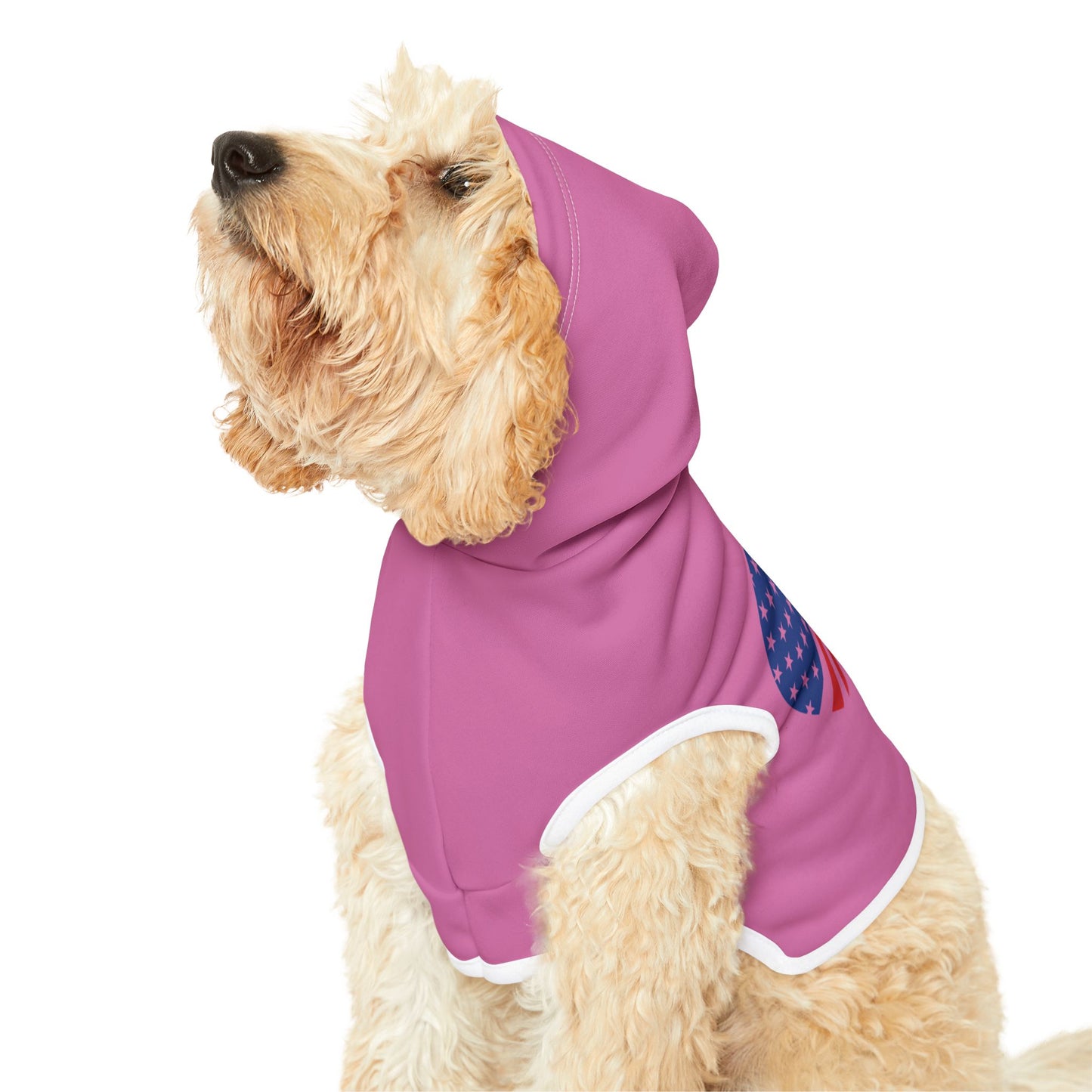 Princess Grace Patriotic Pet Hoodie Pink Heart American Flag Design