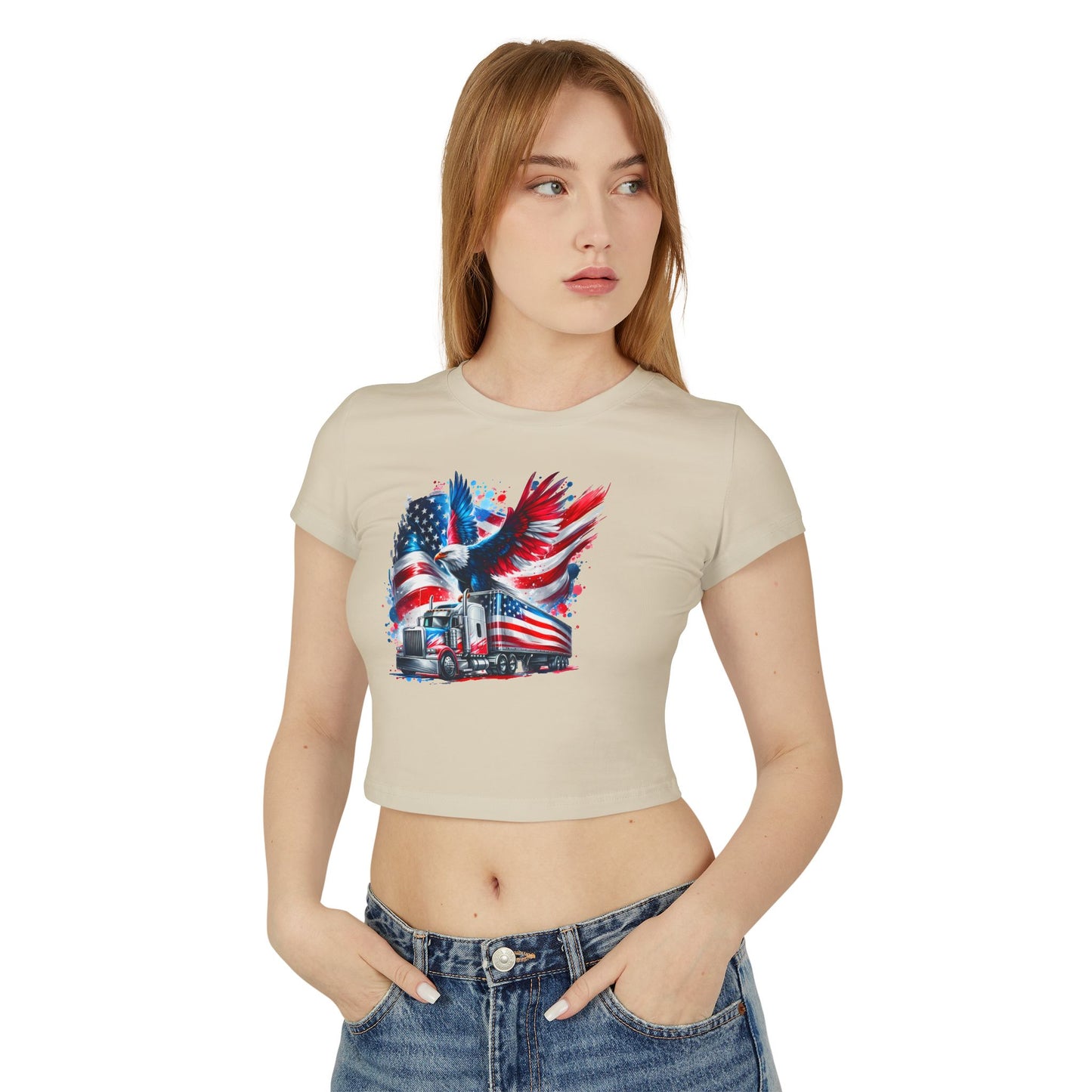 Princess Grace Patriotic Women's Baby Tee American Eagle & Truck Design