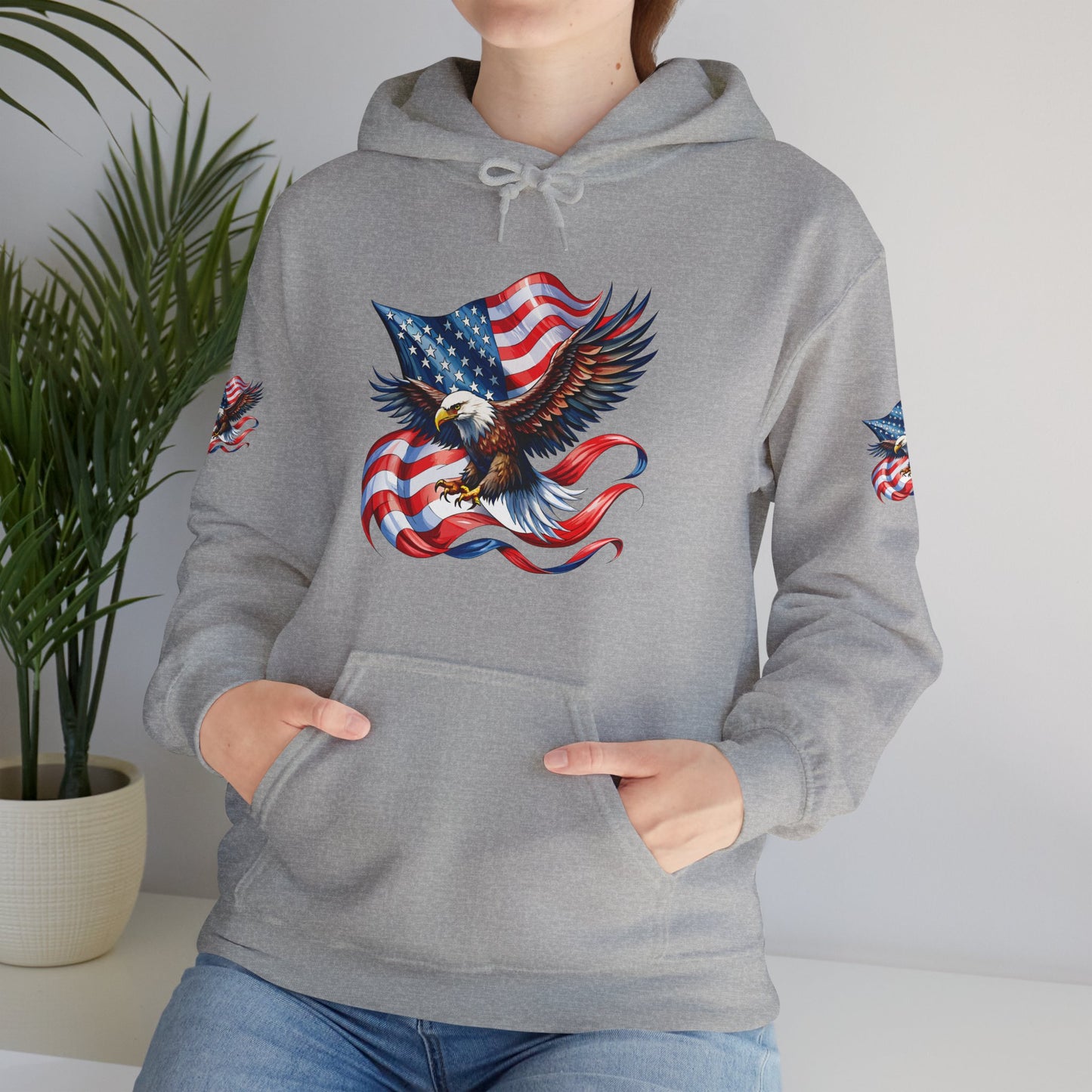 Princess Grace Patriotic Eagle Hoodie Unisex Heavy Blend Sweatshirt with American Flag Design