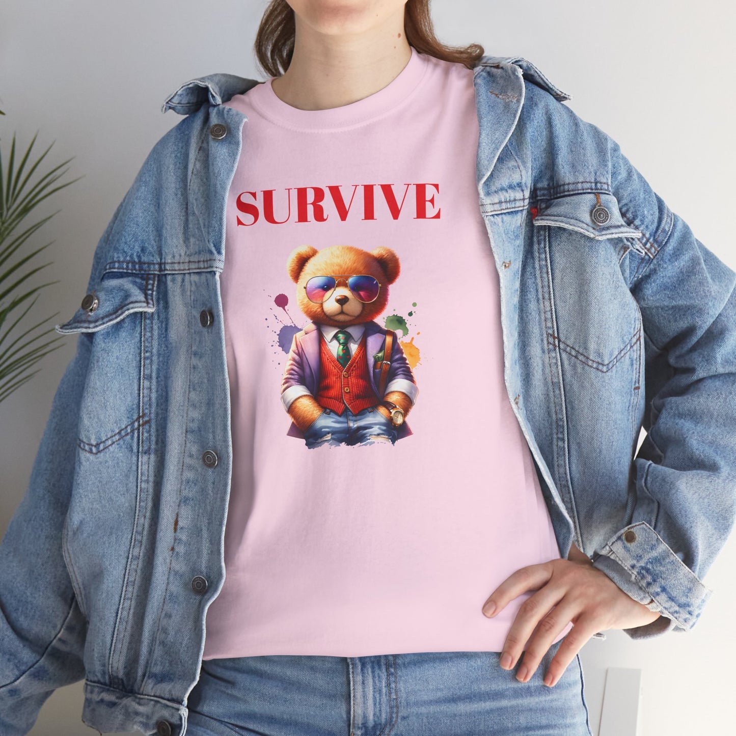 Princess Grace Survive Teddy Bear Graphic Unisex Heavy Cotton Tee