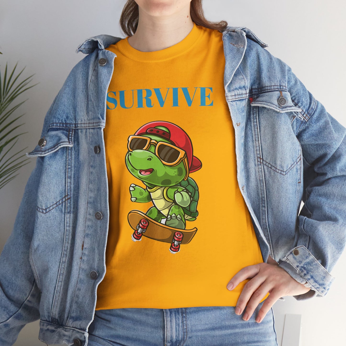 Princess Grace Cool Skateboarding Turtle Tee "Survive" Unisex Cotton T-Shirt for Fun Lovers