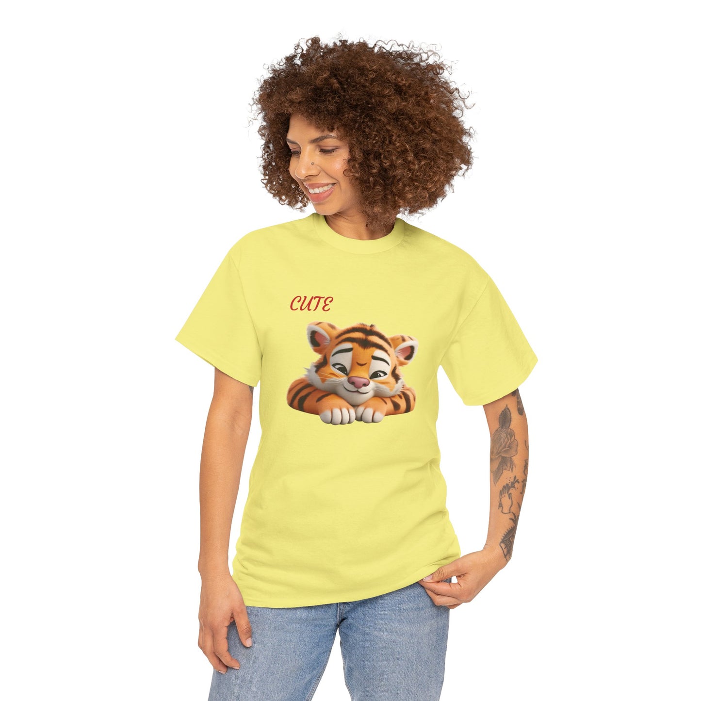 Princess Grace Cute Tiger Graphic Unisex Heavy Cotton Tee Perfect for Animal Lovers and Everyday Comfort