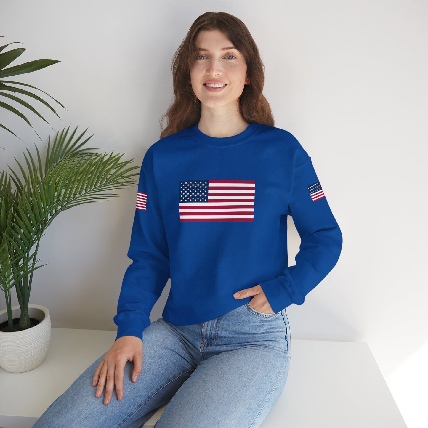 Princess Grace Patriotic Unisex Crewneck Sweatshirt with American Flags