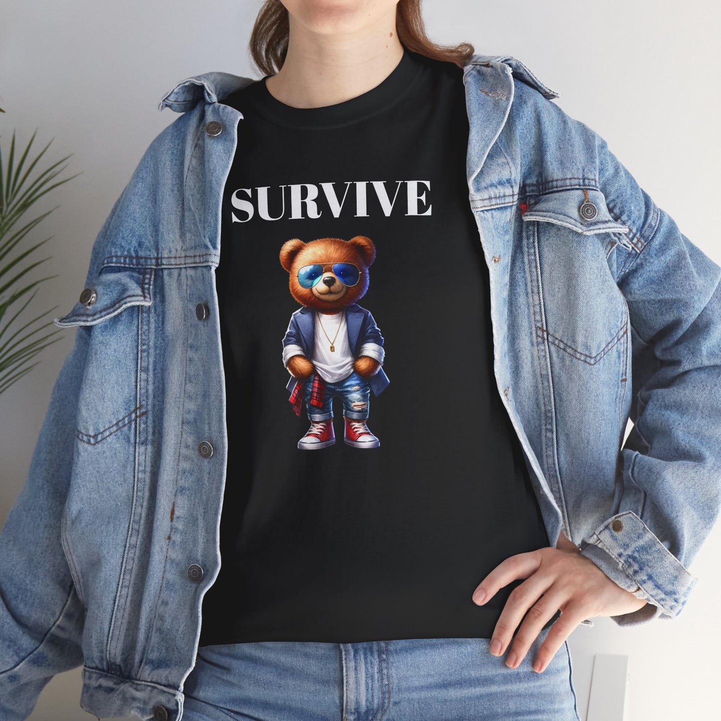 Princess Grace Survive Bear Unisex Heavy Cotton Tee Playful Graphic Tee for Trendy Style