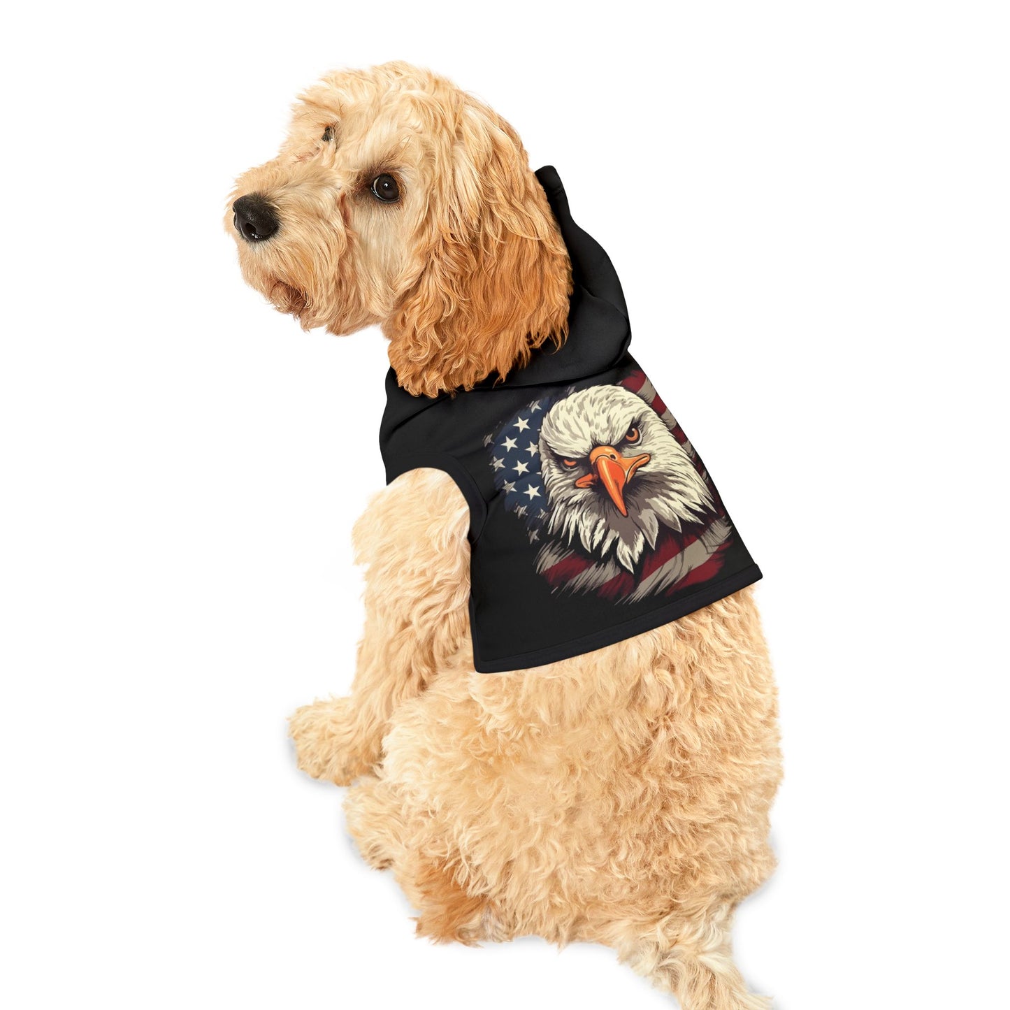 Princess Grace Patriotic Eagle Pet Hoodie Stylish Black Dog Sweatshirt for Fourth of July Celebrations