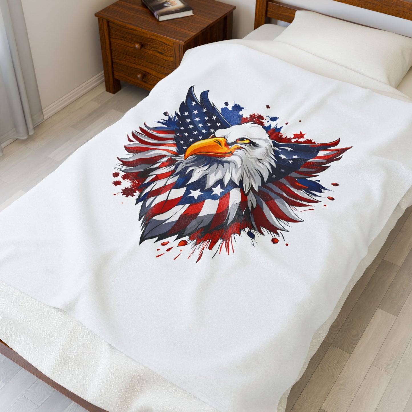 Princess Grace Patriotic Eagle Velveteen Plush Blanket Cozy American Flag Throw