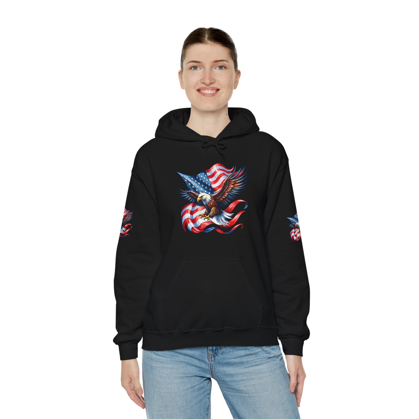 Princess Grace Patriotic Eagle Hoodie Unisex Heavy Blend Sweatshirt with American Flag Design