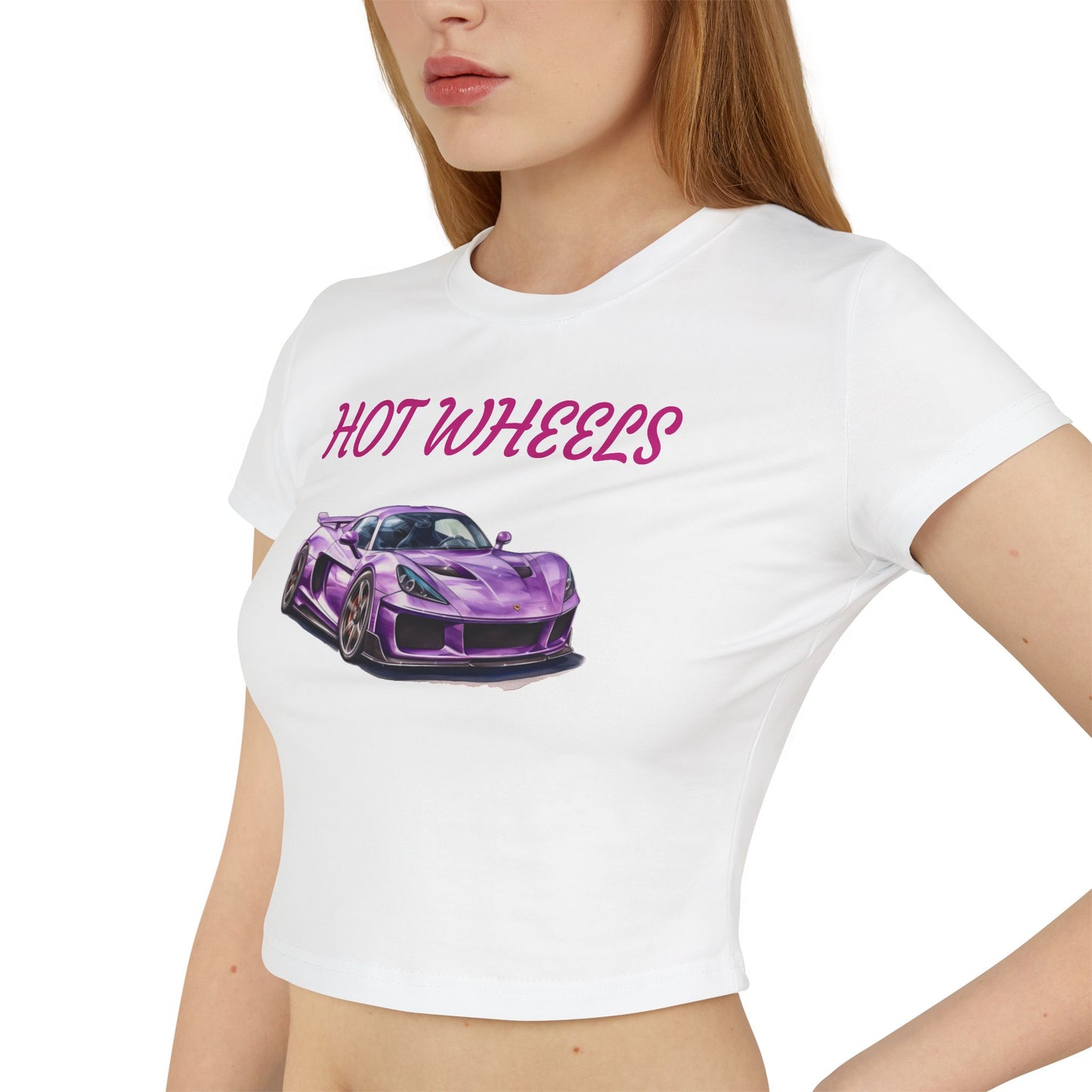 Princess Grace Hot Wheels Print Women's Baby Tee Stylish Car Graphic Top