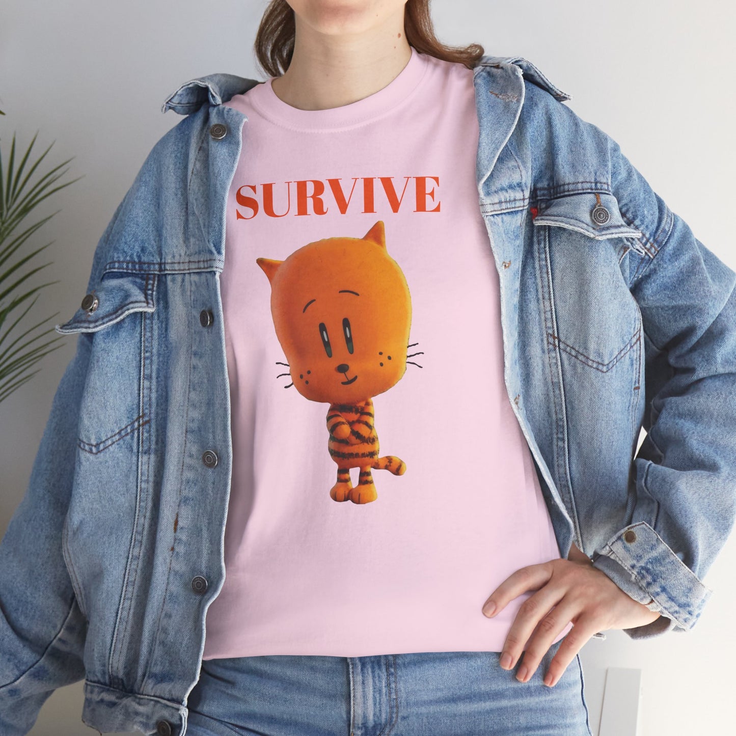Princess Grace Survive Themed Unisex Heavy Cotton Tee Cute Cartoon Cat Design