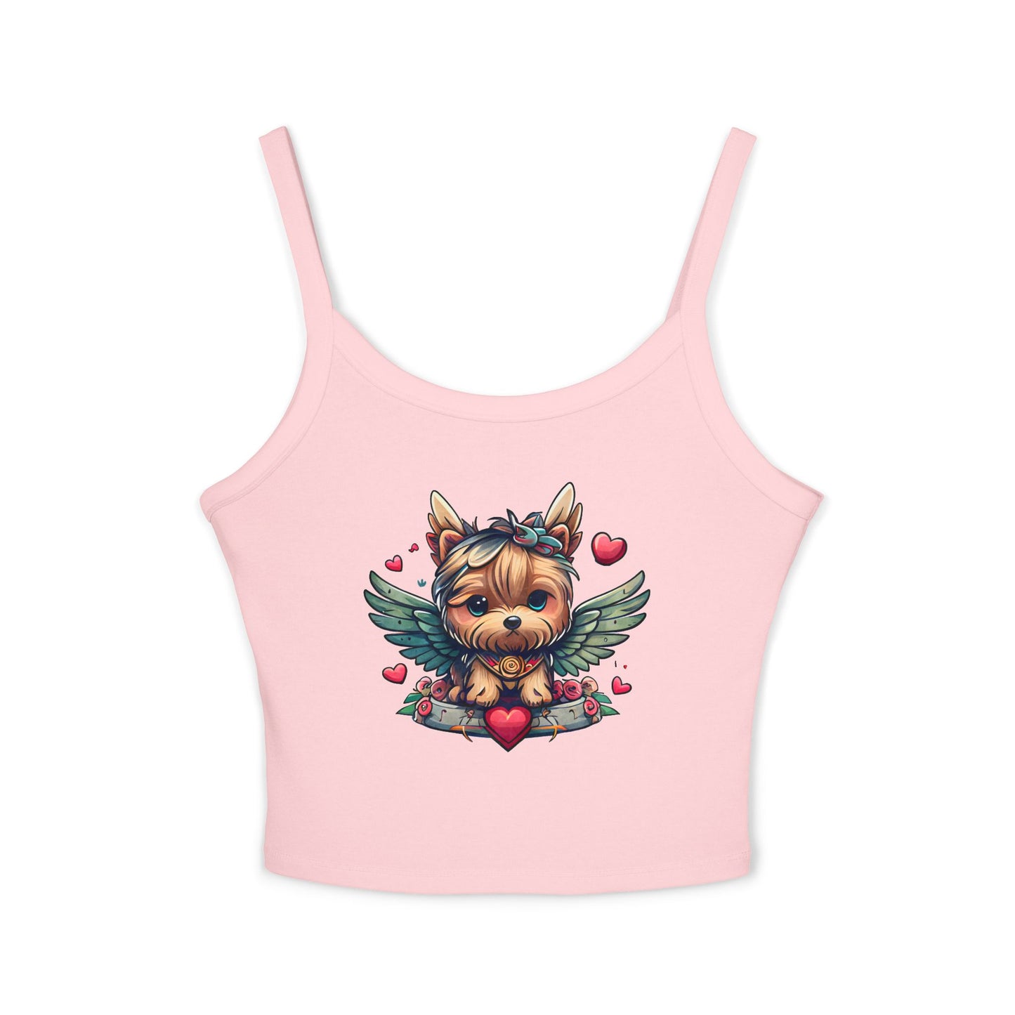 Princess Grace Adorable Yorkie Angel Women's Spaghetti Strap Tank Top Cute Dog Graphic