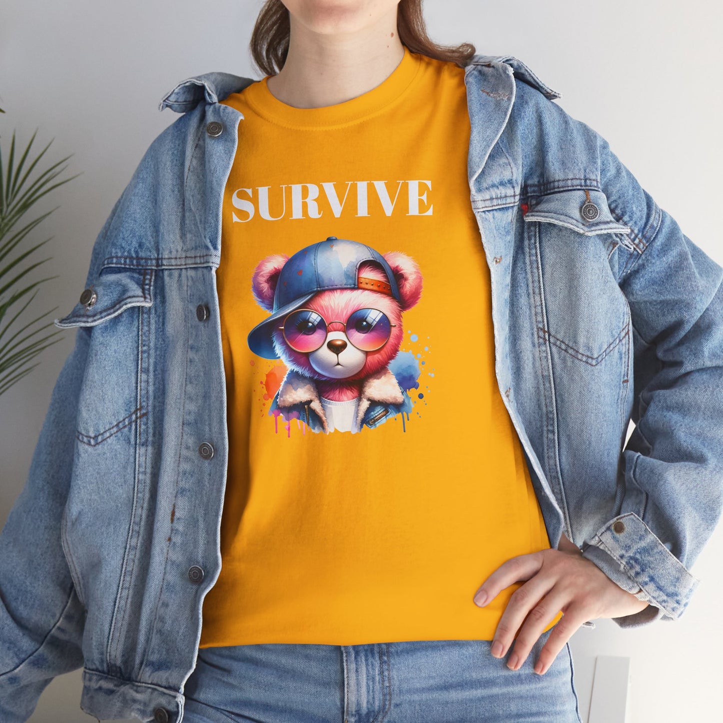Princess Grace Survive Bear Graphic Unisex Heavy Cotton Tee Trendy and Fun Fashion for All Occasions