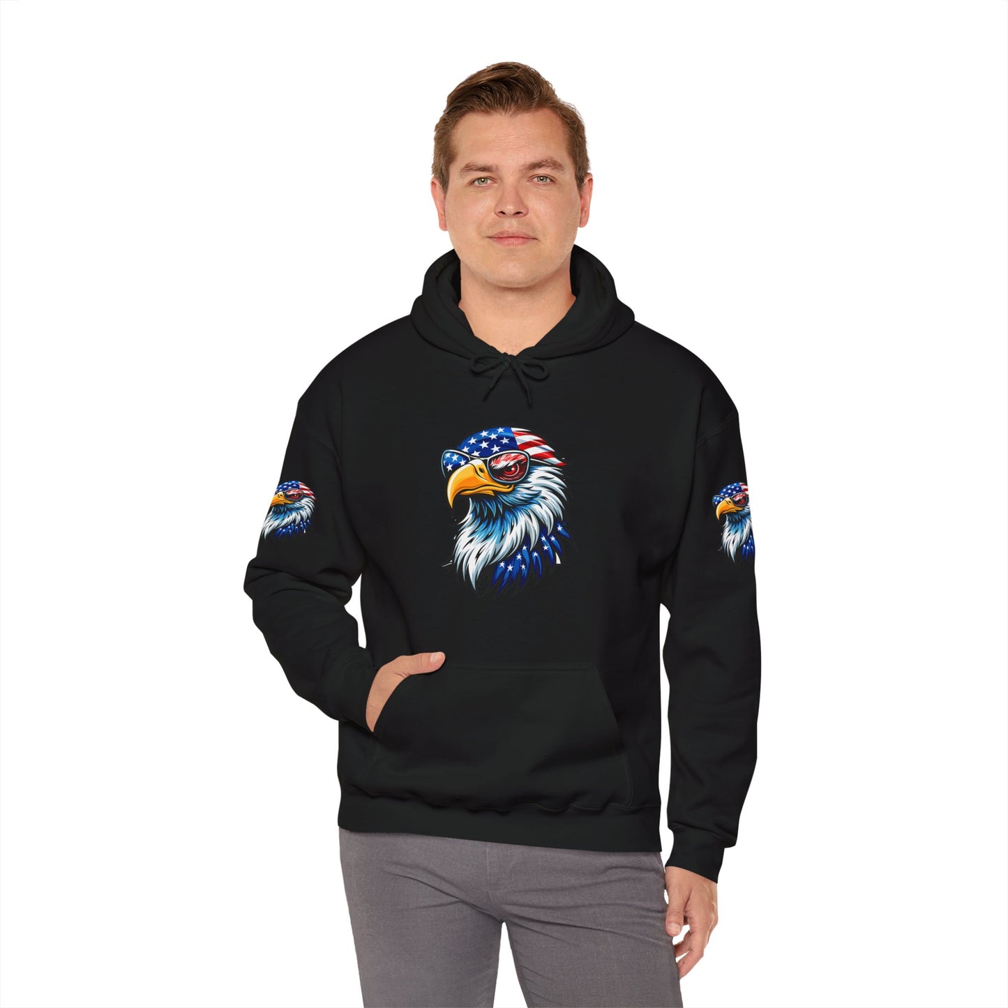 Princess Grace Patriotic Eagle Hoodie Unisex Heavy Blend Sweatshirt with USA Flag Design