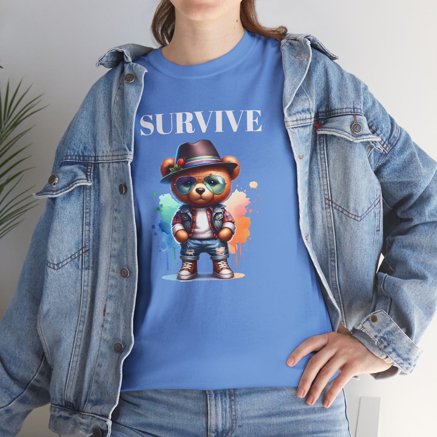 Princess Grace Survive Bear Unisex Heavy Cotton Tee Casual Graphic T-Shirt for Fun and Adventure Lovers