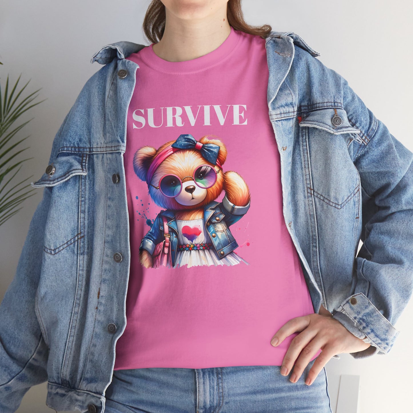 Princess Grace Survive Bear Unisex Heavy Cotton Tee Cute Graphic Tee for Casual Adventures
