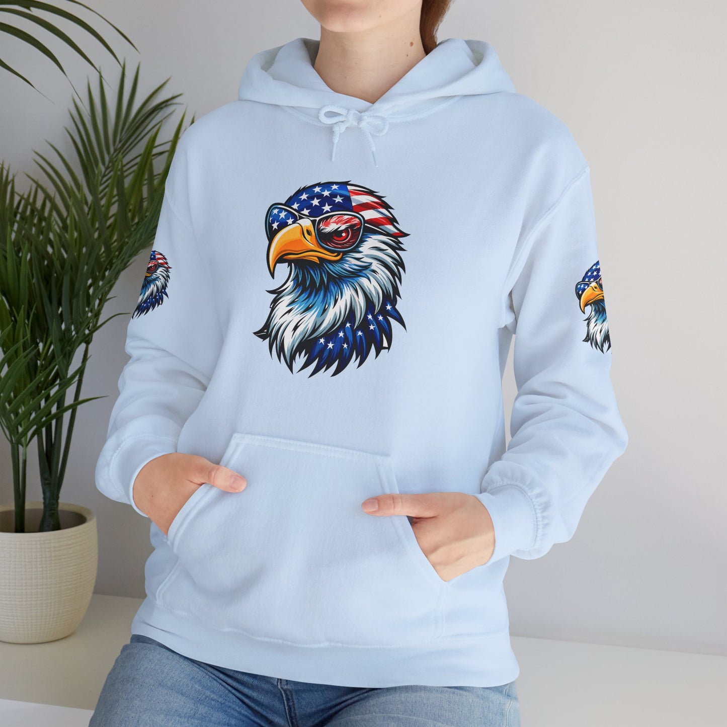 Princess Grace Patriotic Eagle Hoodie Unisex Heavy Blend Sweatshirt with USA Flag Design