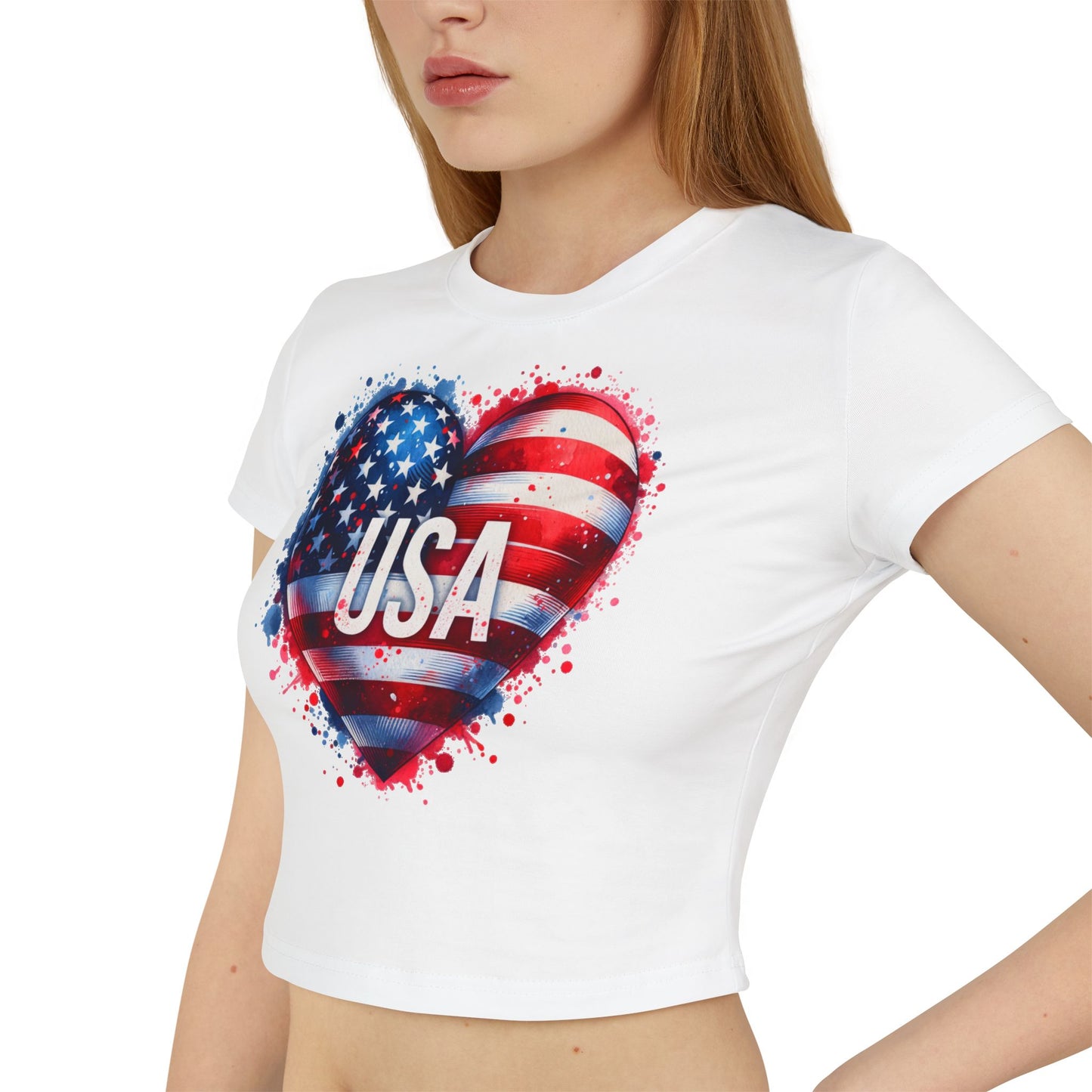 Princess Grace USA Heart Women's Baby Tee Patriotic Crop Top for Independence Day