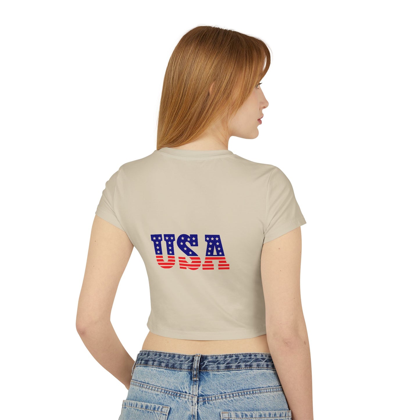 Princess Grace Patriotic Women's Baby Tee with Heart & USA Design