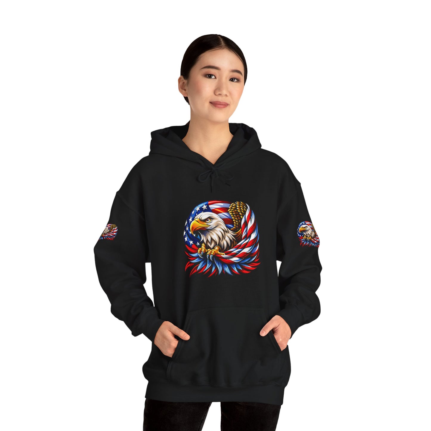 Princess Grace Patriotic Eagle Hoodie Unisex Heavy Blend Sweatshirt with American Flag Design