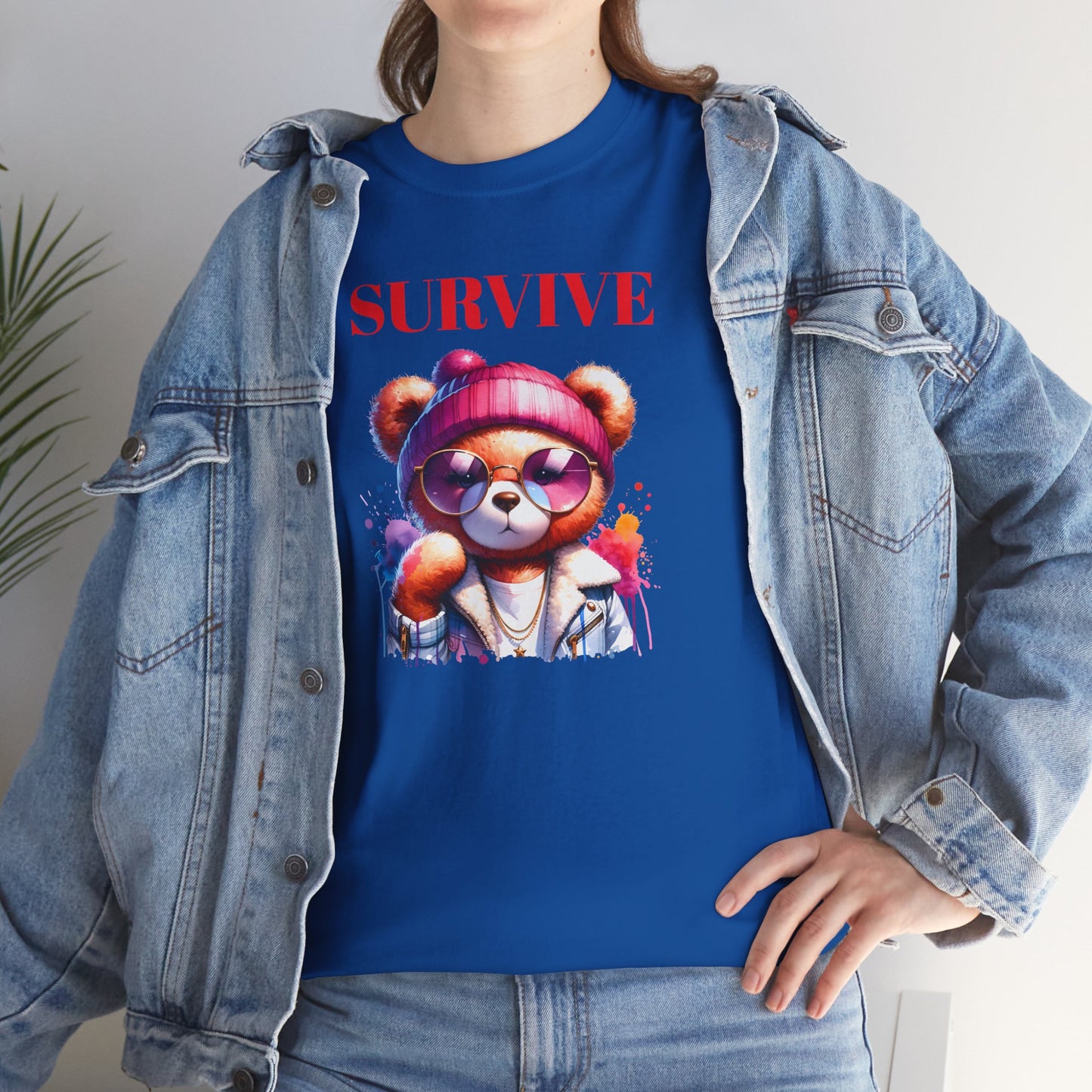 Princess Grace Survive Unisex Heavy Cotton Tee Colorful Bear Design T-Shirt