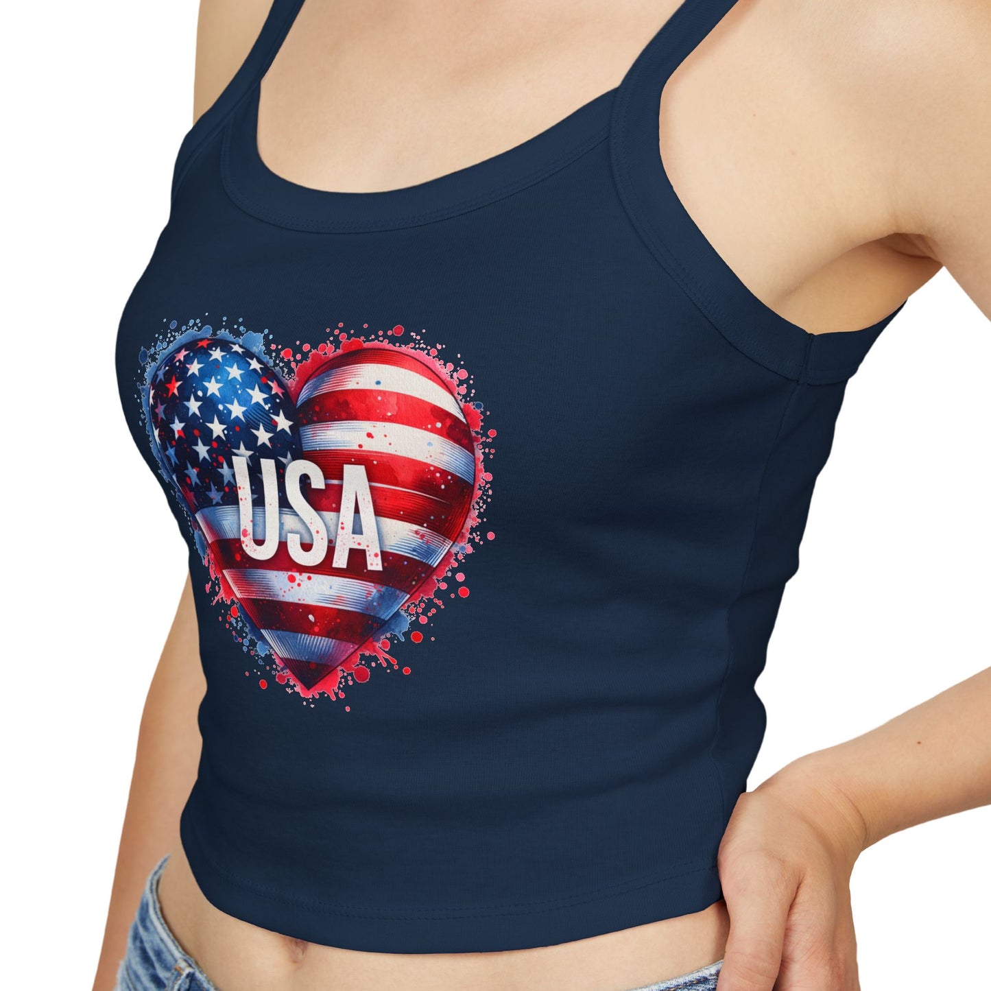 Princess Grace Patriotic Women's Spaghetti Strap Tank Top USA Heart Design