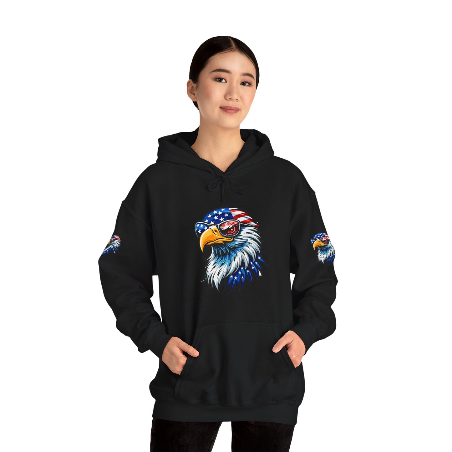 Princess Grace Patriotic Eagle Hoodie Unisex Heavy Blend Sweatshirt with USA Flag Design