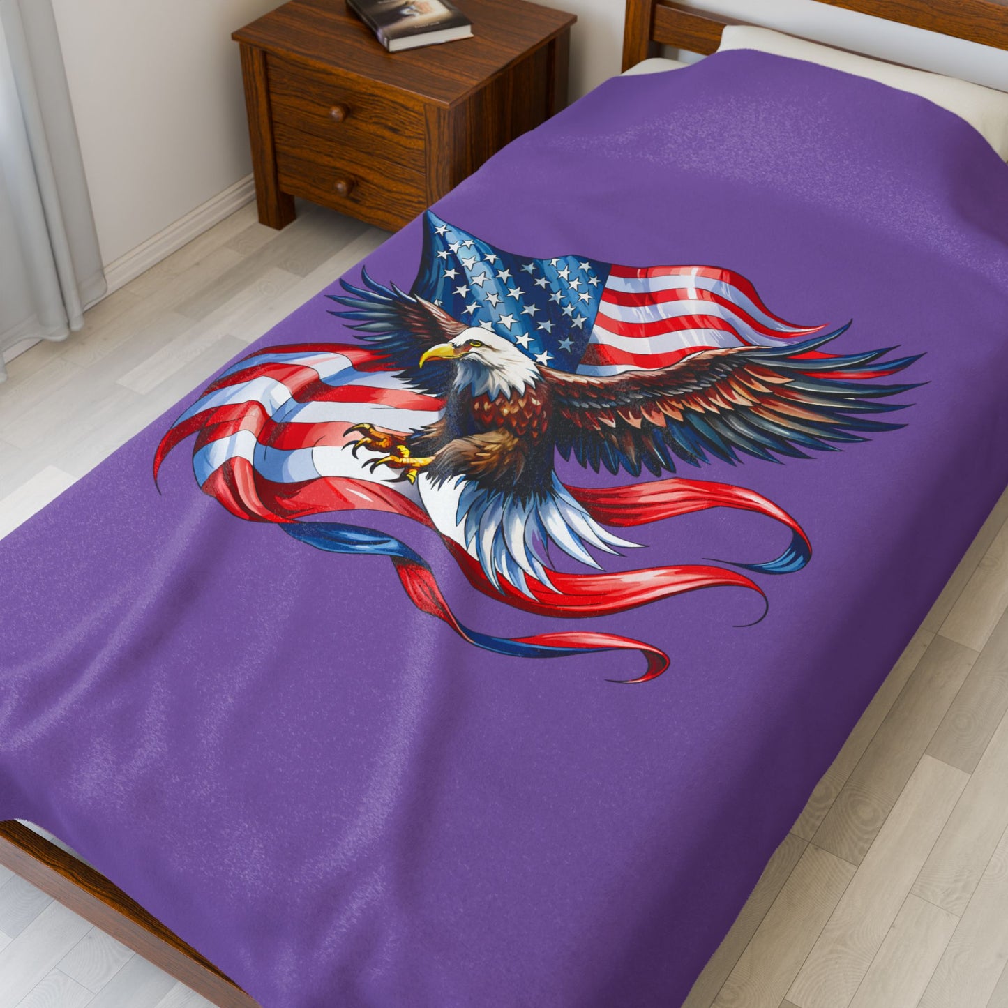 Princess Grace Patriotic Eagle Velveteen Plush Blanket Cozy USA Flag Throw for Independence Day & More