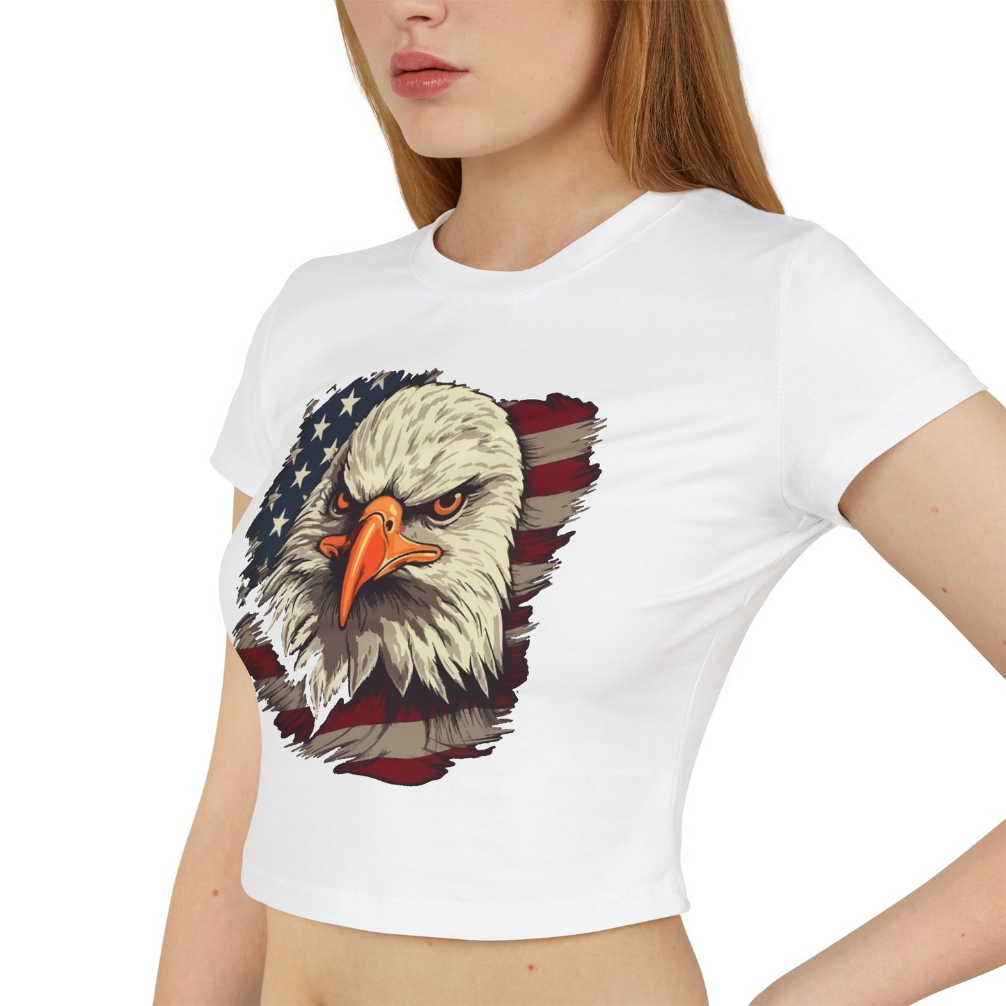 Princess Grace Patriotic Women's Baby Tee Fierce Eagle & USA Design