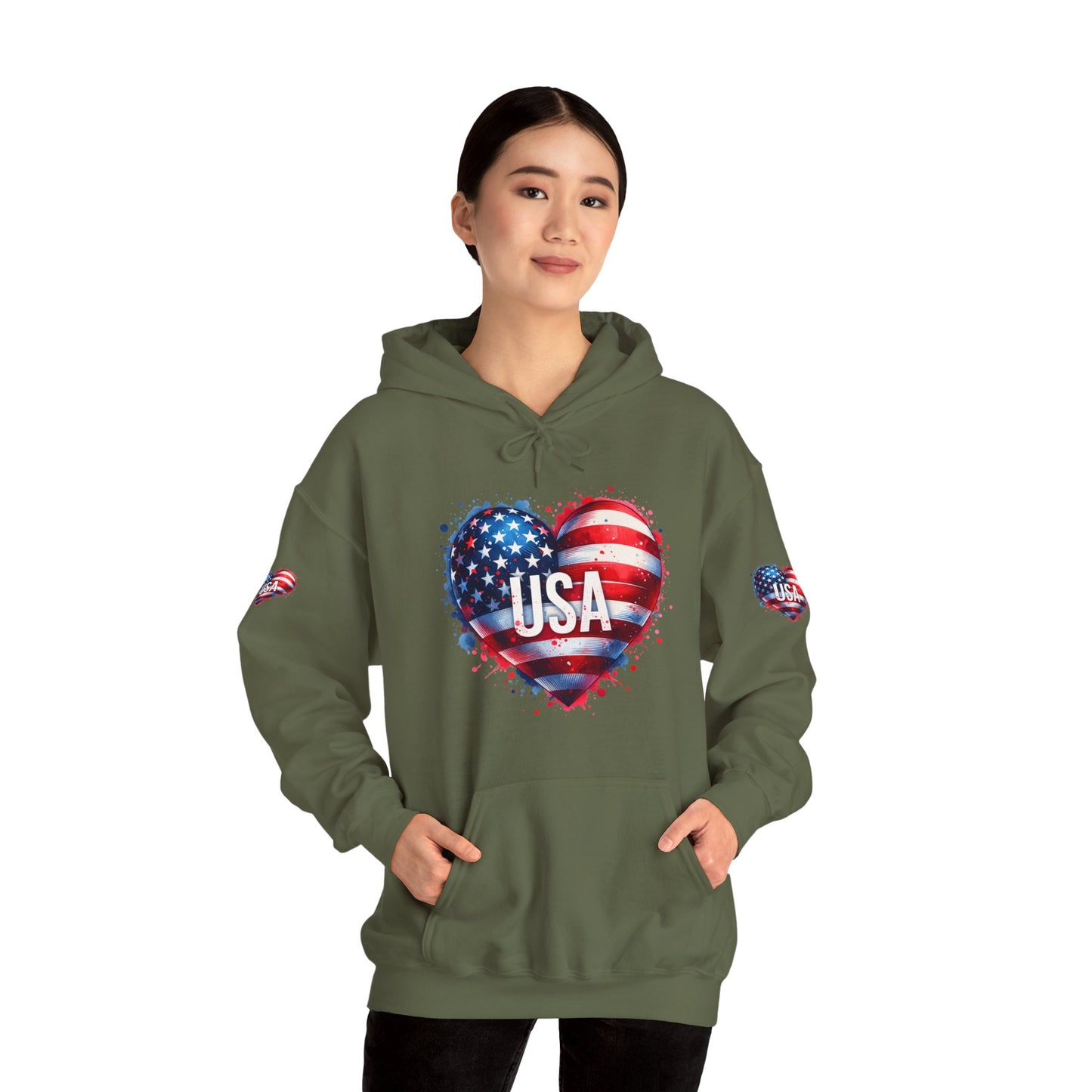 Princess Grace Patriotic Heart Hoodie for USA Lovers Unisex Heavy Blend
