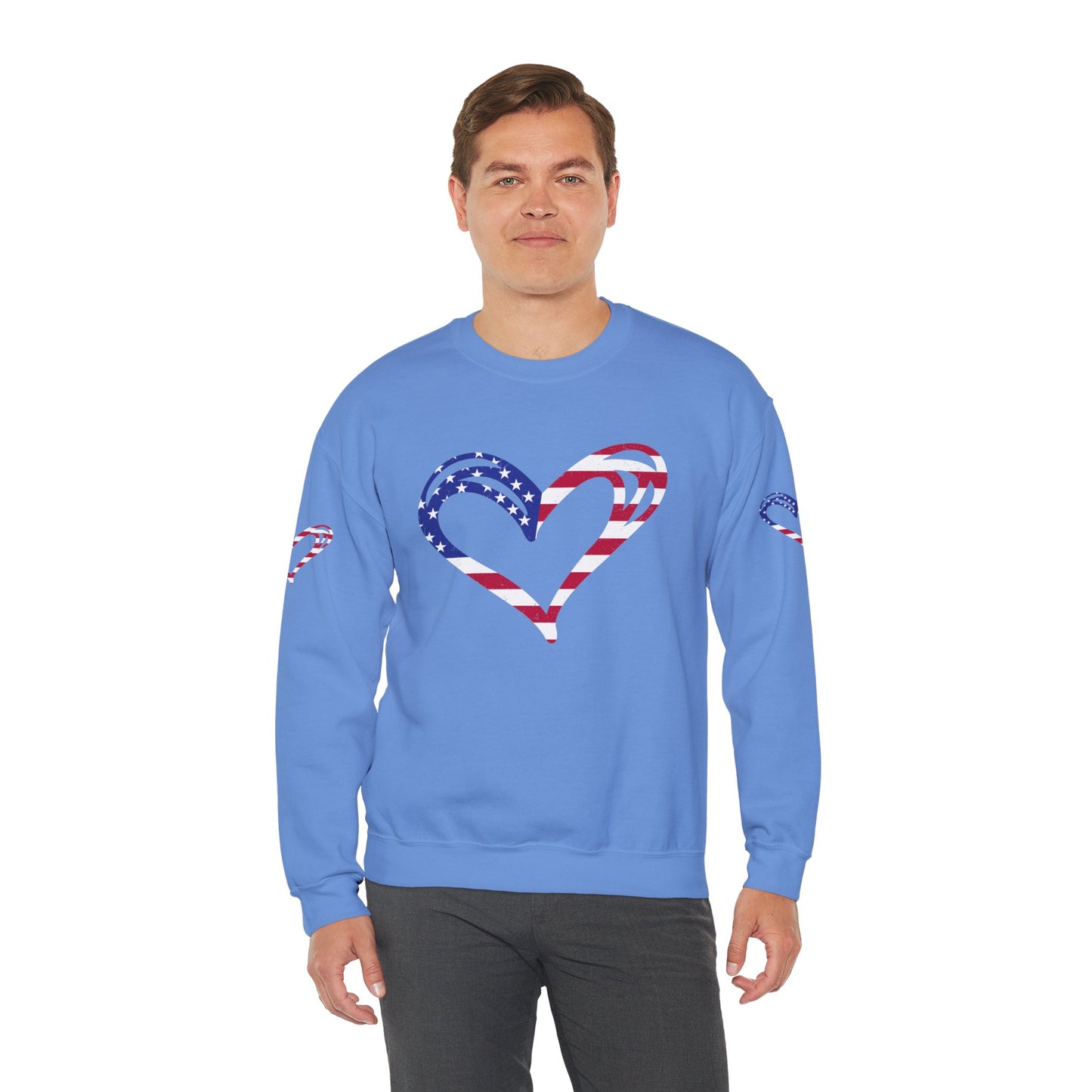 Princess Grace Patriotic Heart Sweatshirt Unisex Heavy Blend Crewneck with Candy Cane Design