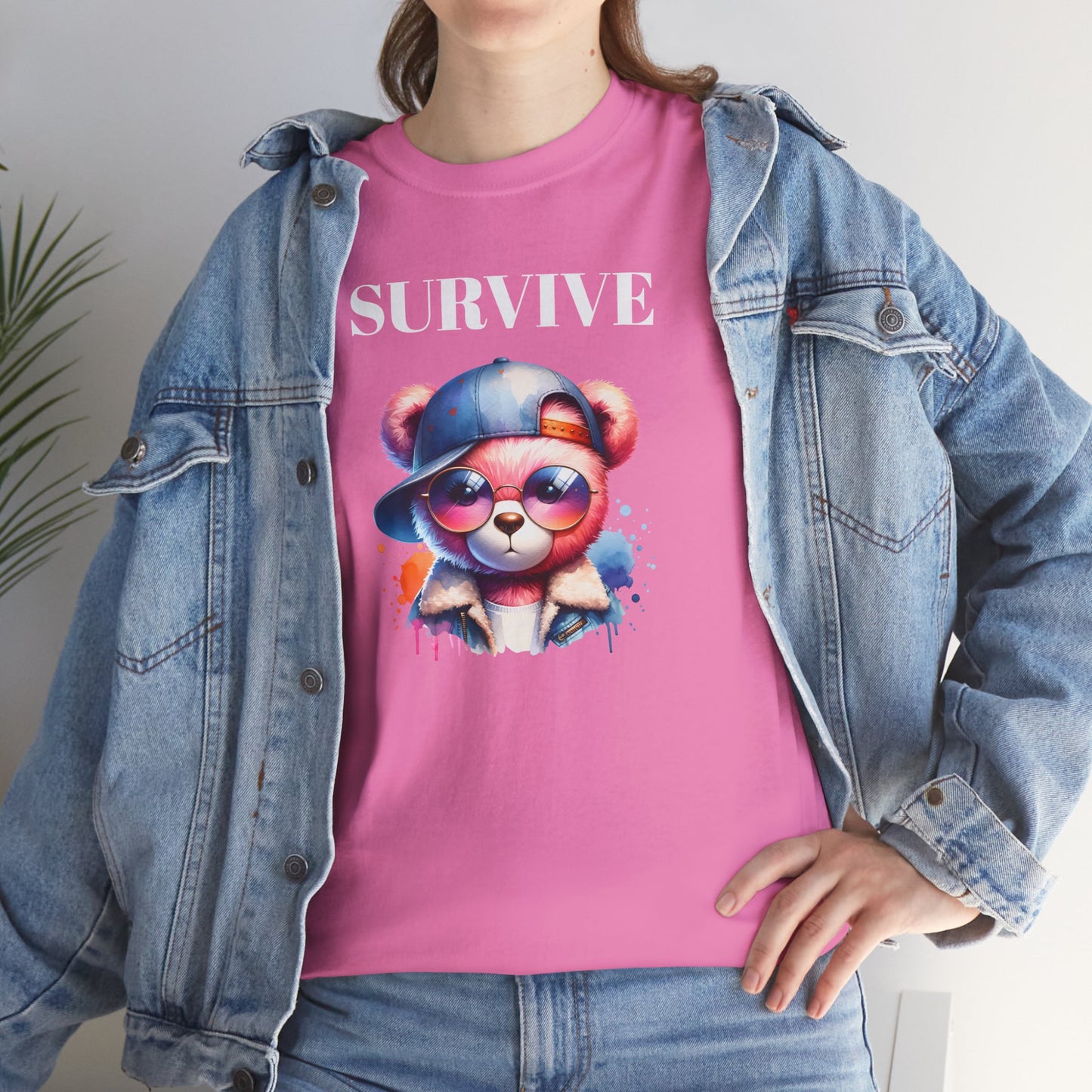 Princess Grace Survive Bear Graphic Unisex Heavy Cotton Tee Trendy and Fun Fashion for All Occasions