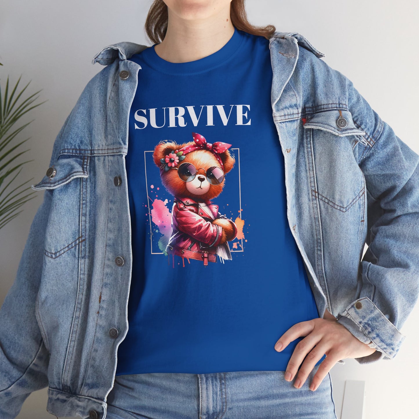 Princess Grace Survive Bear Graphic Unisex Heavy Cotton Tee Cute & Trendy T-Shirt