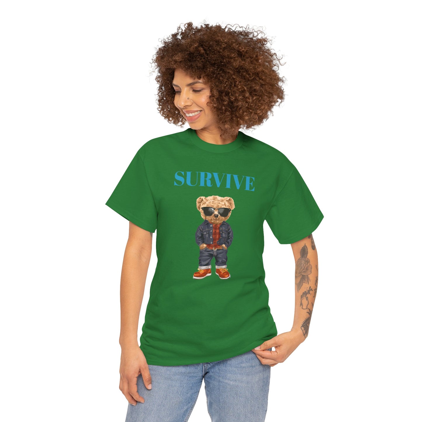 Princess Grace Cool Bear Graphic Tee 'SURVIVE' Unisex Heavy Cotton Shirt