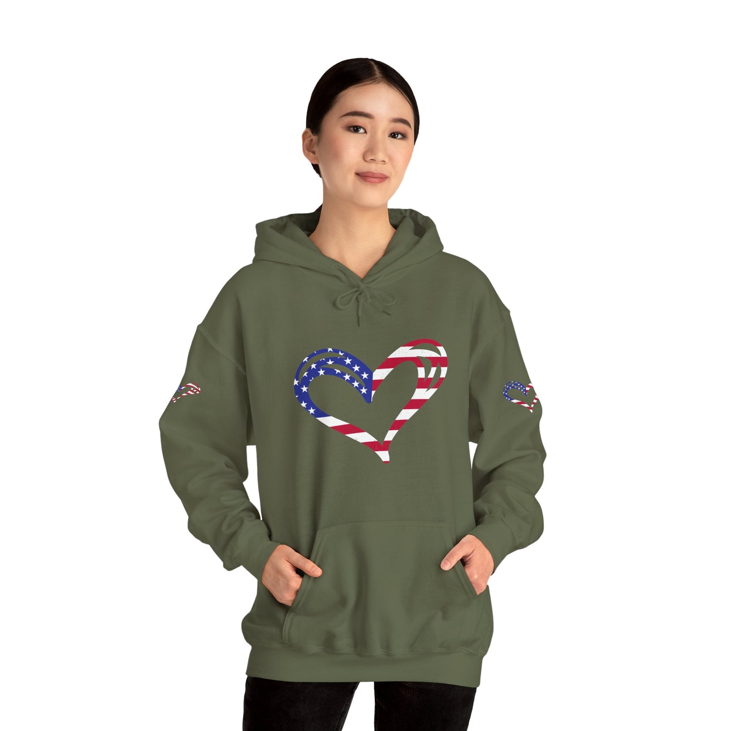 Princess Grace Patriotic Heart Unisex Hoodie Comfortable Heavy Blend Sweatshirt for Independence Day and Everyday Wear