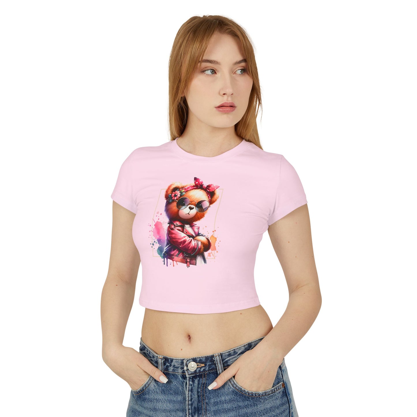 Princess Grace Cute Bear Graphic Women's Baby Tee Trendy Spring Fashion