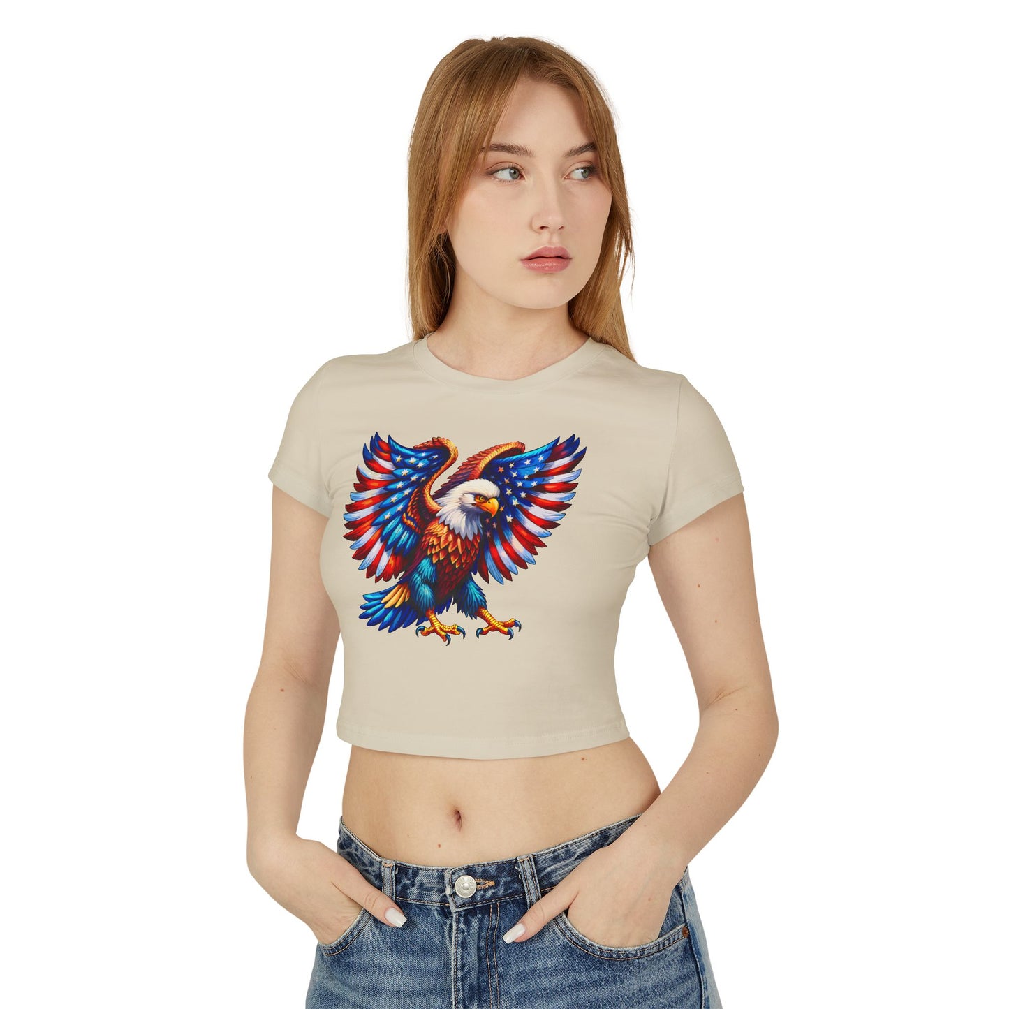 Princess Grace Patriotic Eagle Women's Baby Tee USA Flag Design