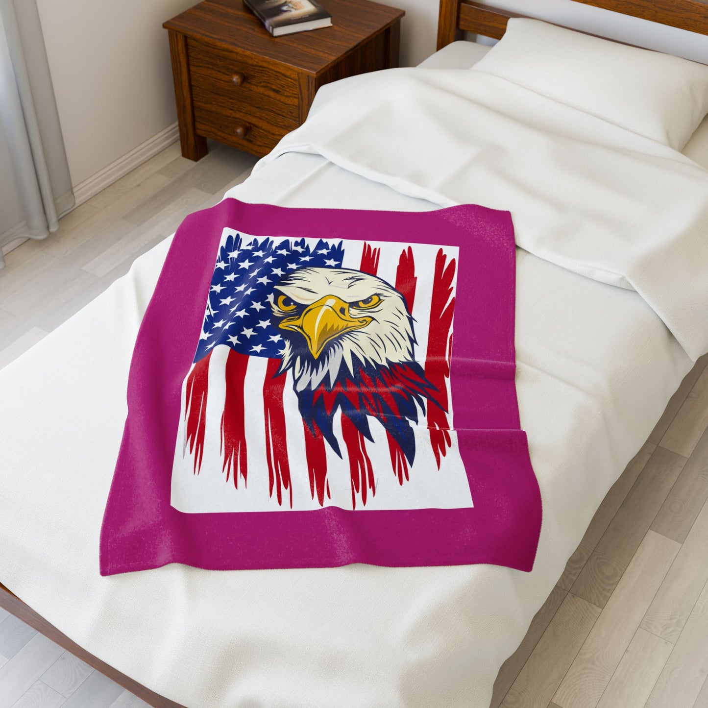 Princess Grace  Patriotic Eagle Velveteen Plush Blanket  Cozy American Flag Design for Independence Day & All Year Round