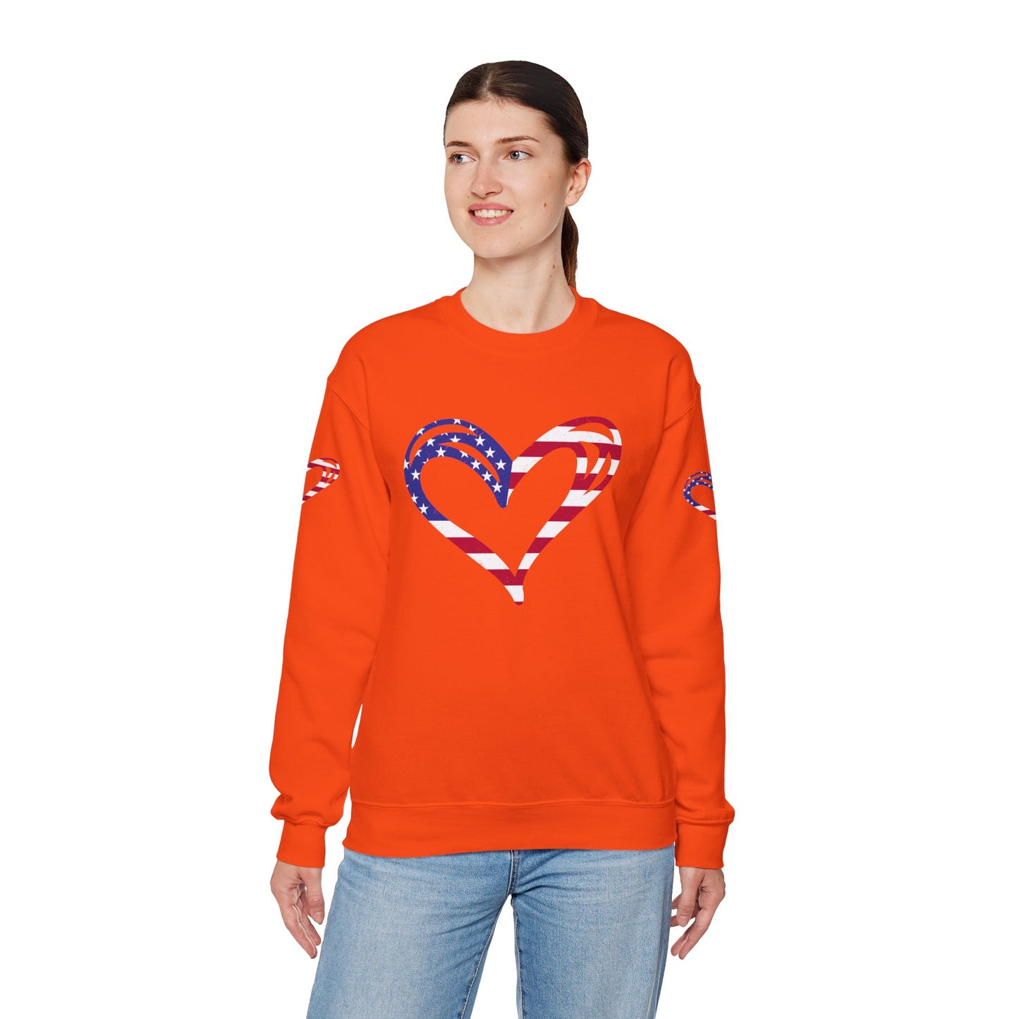 Princess Grace Patriotic Heart Sweatshirt Unisex Heavy Blend Crewneck with Candy Cane Design