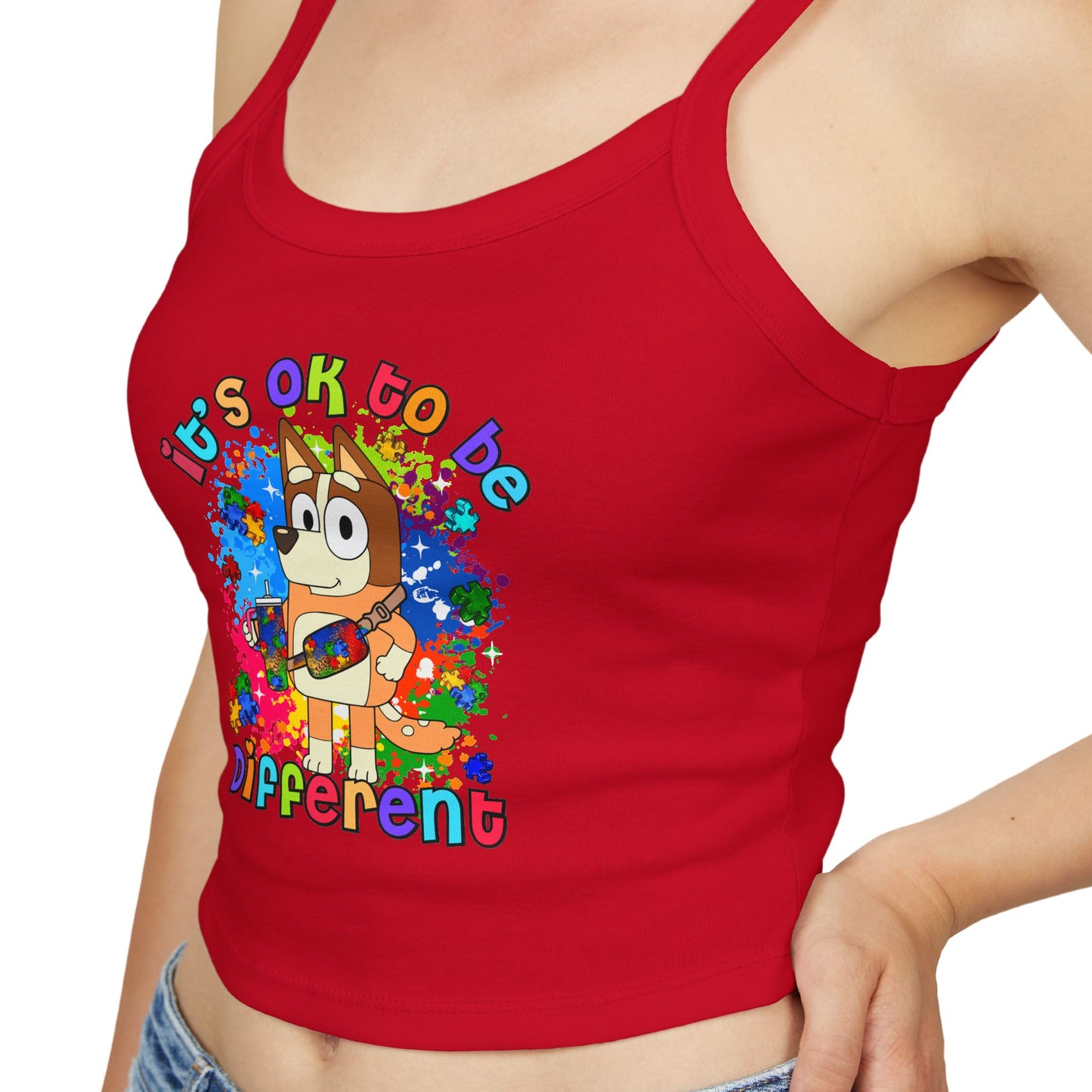 Princess Grace Bluey Colorful Spaghetti Strap Tank Top ‘It's OK to Be Different’